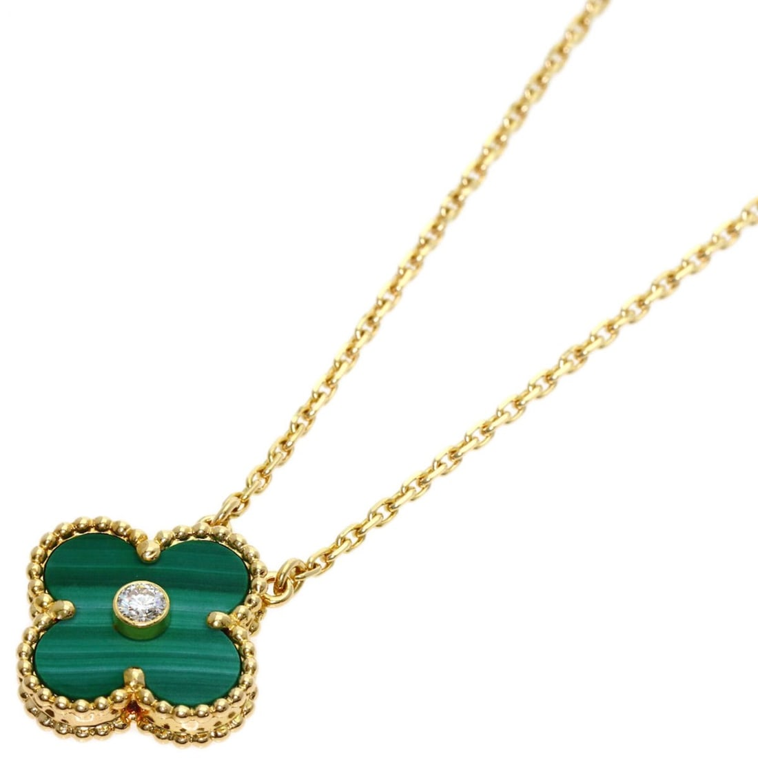 Van Cleef & Arpels Vintage Alhambra Malachite Diamond Necklace, 18K Yellow Gold, Women's. (1 of 13)