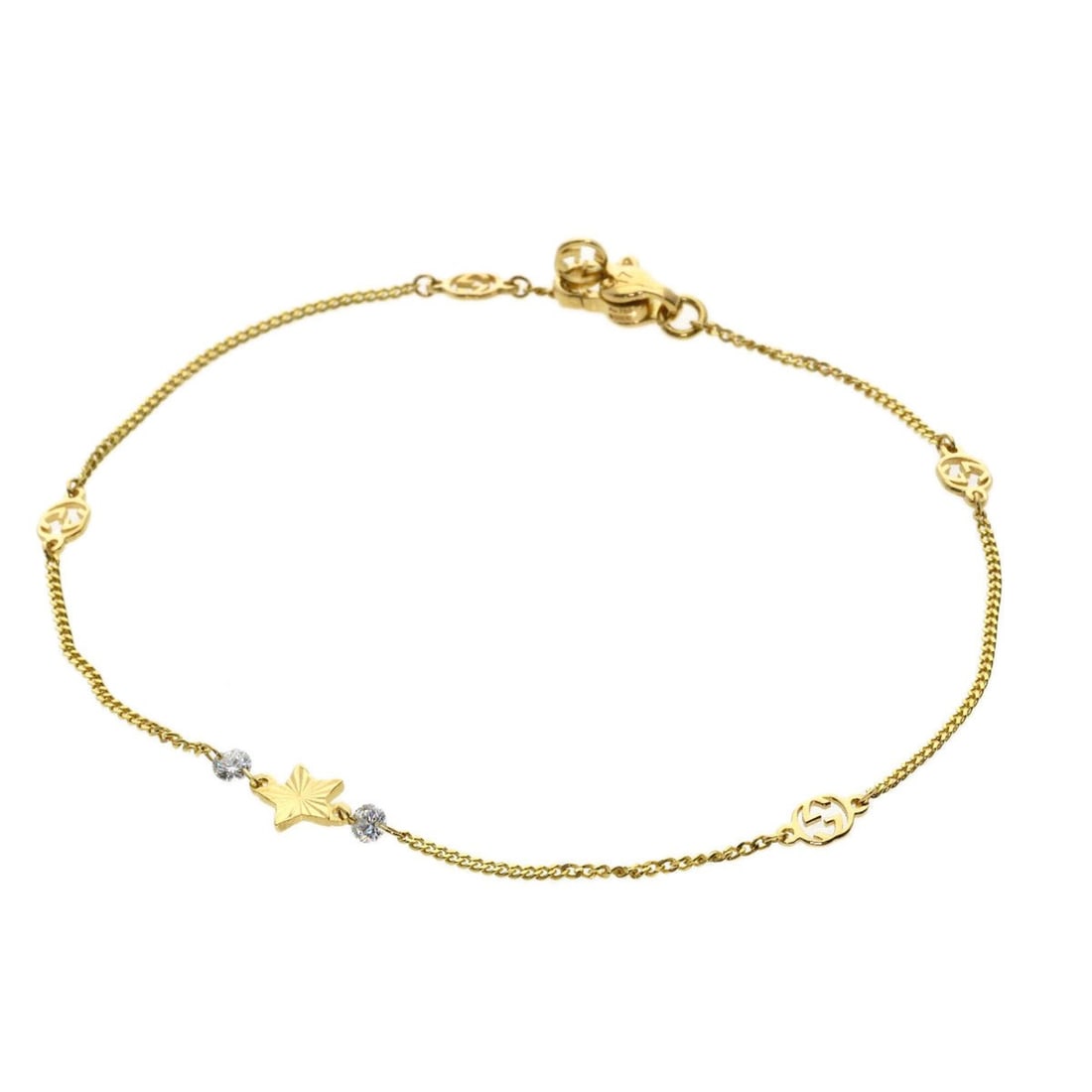 Gucci Interlocking Star Diamond #17 Bracelet 18K Yellow Gold Women's GUCCI: --- Catalog ---Category: SizeLength: 18cm / 7.08''Category: DesignType: Charm braceletStone: DiamondGender: WomenMaterial: Yellow gold (18K)Category: GeneralBrand: Gucci--- Item List ---Section: Condi