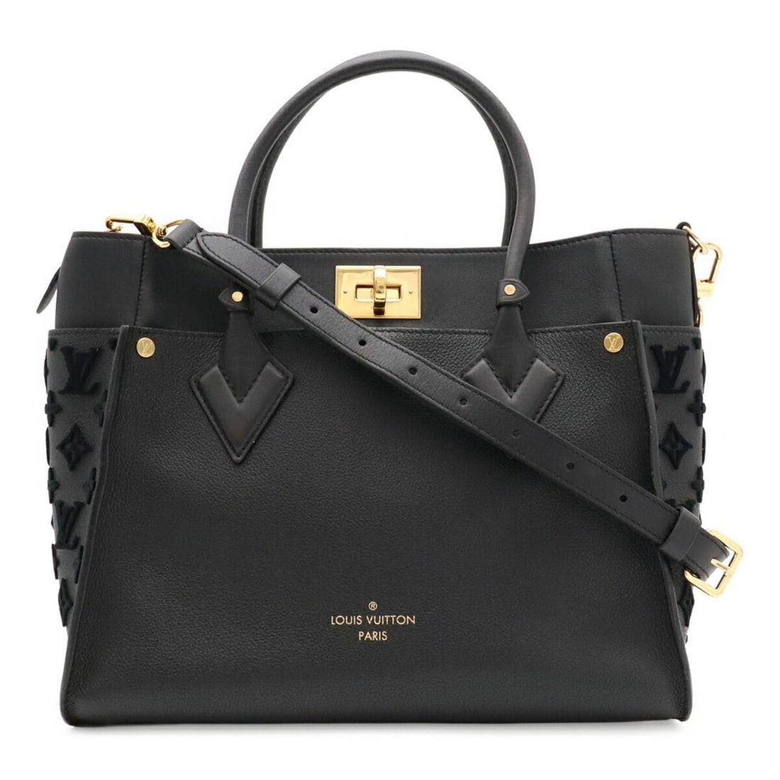 LOUIS VUITTON Louis Vuitton Monogram Tuftage On My Side MM Handbag Shoulder Bag Leather Noir Black (1 of 12)
