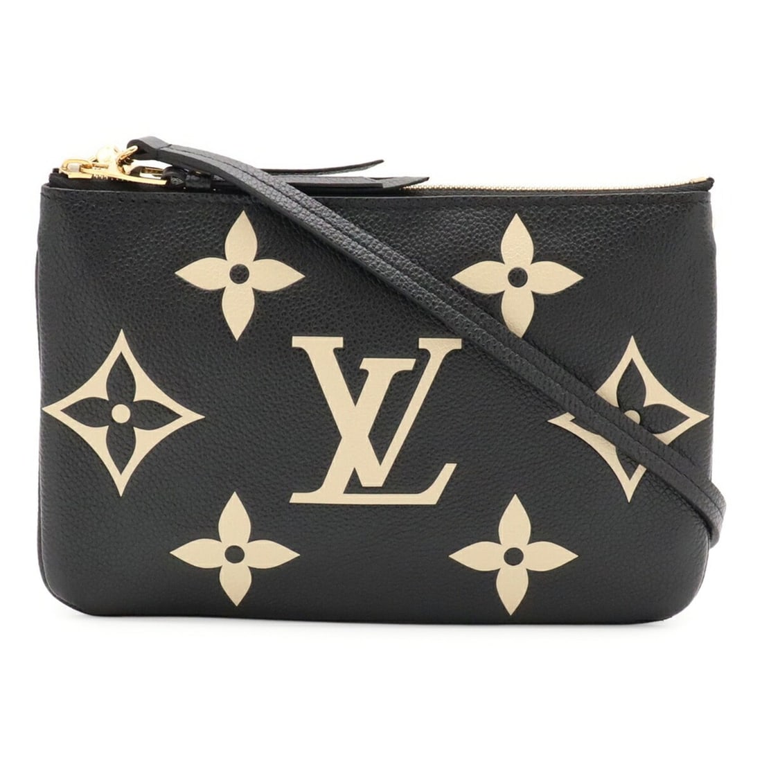 LOUIS VUITTON Louis Vuitton Monogram Empreinte Pochette Double Zip Shoulder Bag Handbag Pouch Clutch: --- Catalog ---Category: SizeSize (HxWxD): 13cm x 20.5cm x 2.5cm / 5.11'' x 8.07'' x 0.98''Category: DesignType: Clutch bag, Pochette, Pouch, Shoulder bagColor: Beige, BlackGender: WomenMaterial: Mono