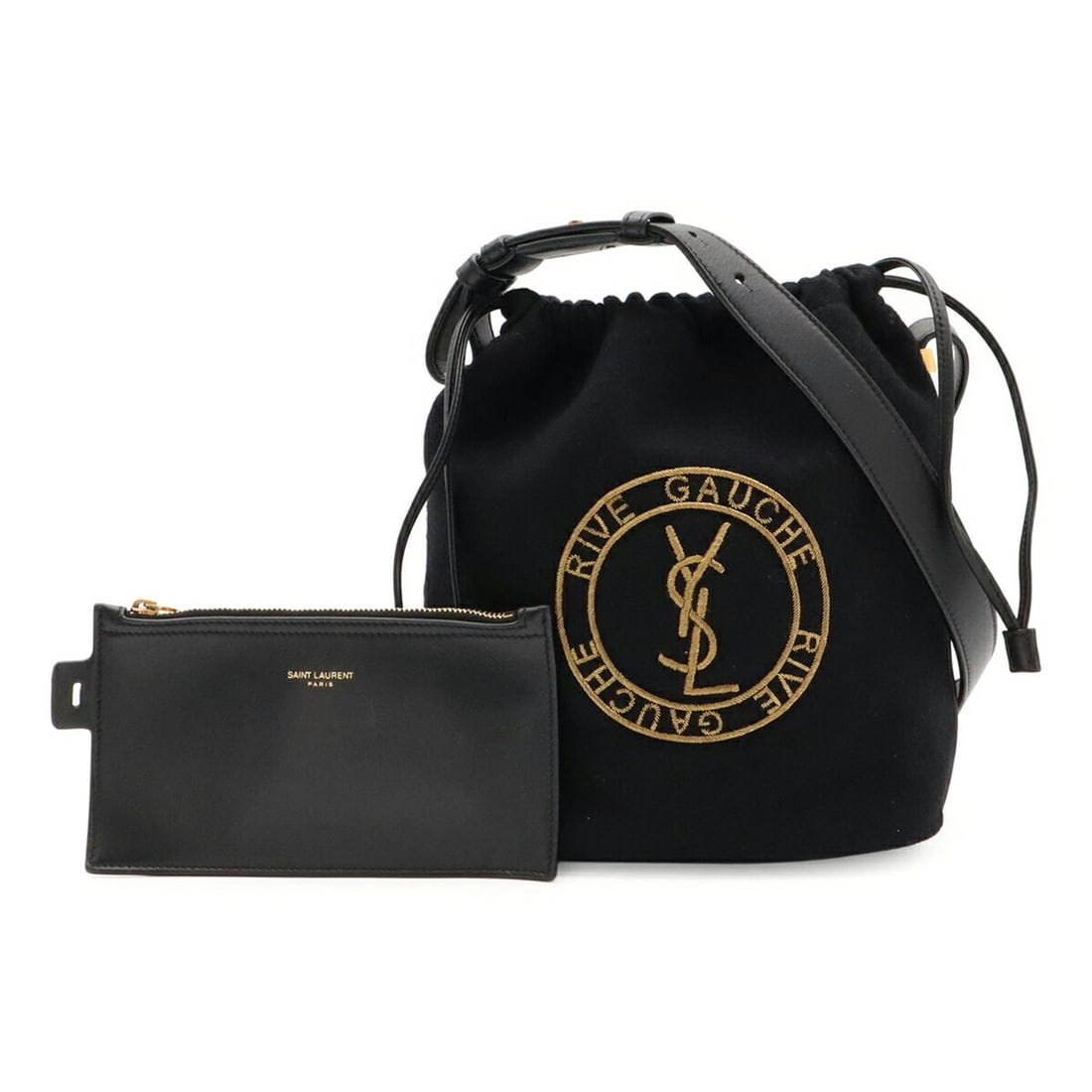 Yves Saint Laurent SAINT LAURENT PARIS YSL Rive Gauche Bucket Bag Shoulder Felt Black 710261