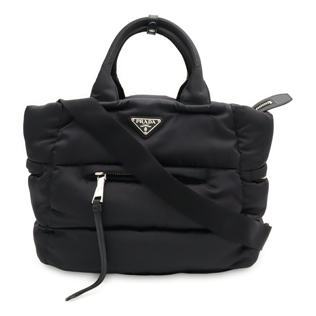 PRADA Bomber Triangle Tote Bag Shoulder Nylon Leather NERO Black BN2632: --- Catalog ---Category: SizeSize (HxWxD): 26cm x 30cm x 19.5cm / 10.23'' x 11.81'' x 7.67''Category: DesignType: Shoulder bag, Tote bagColor: Black, NeroGender: Men,WomenMaterial: Nylon , Leather Cat