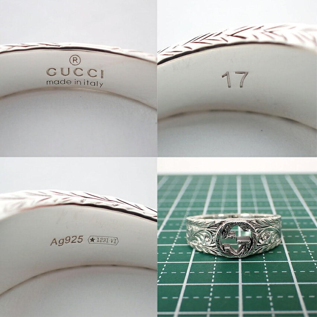GUCCI 925 Interlocking G Ring, Size 16 - 10