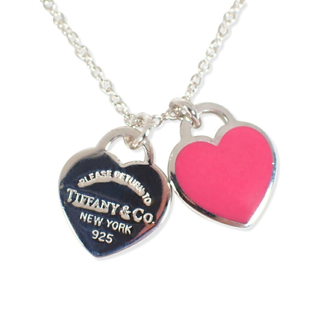 TIFFANY & Co. 925 Pink Enamel Return to Tiffany Double Heart Tag Pendant: --- Catalog ---Category: SizePendant Size: 11.8mm x 9.9mm / 0.46'' x 0.38''Neck Circumference: 46 cm / 18.11''Category: DesignGender: WomenMaterial: Enamel, Sterling silver 925Necklace Type: NecklaceC