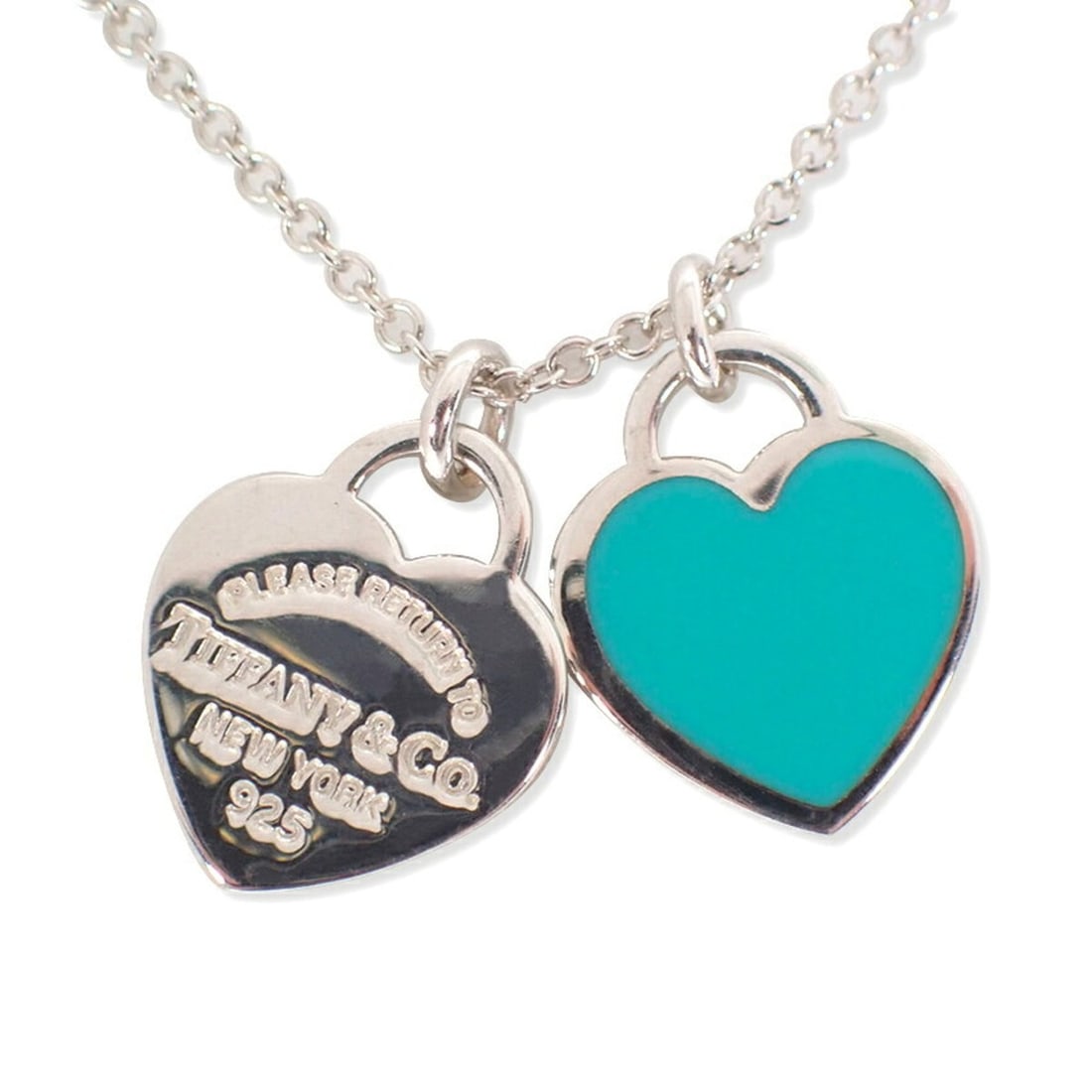 TIFFANY & Co. 925 Blue Enamel Return to Tiffany Double Heart Tag Pendant