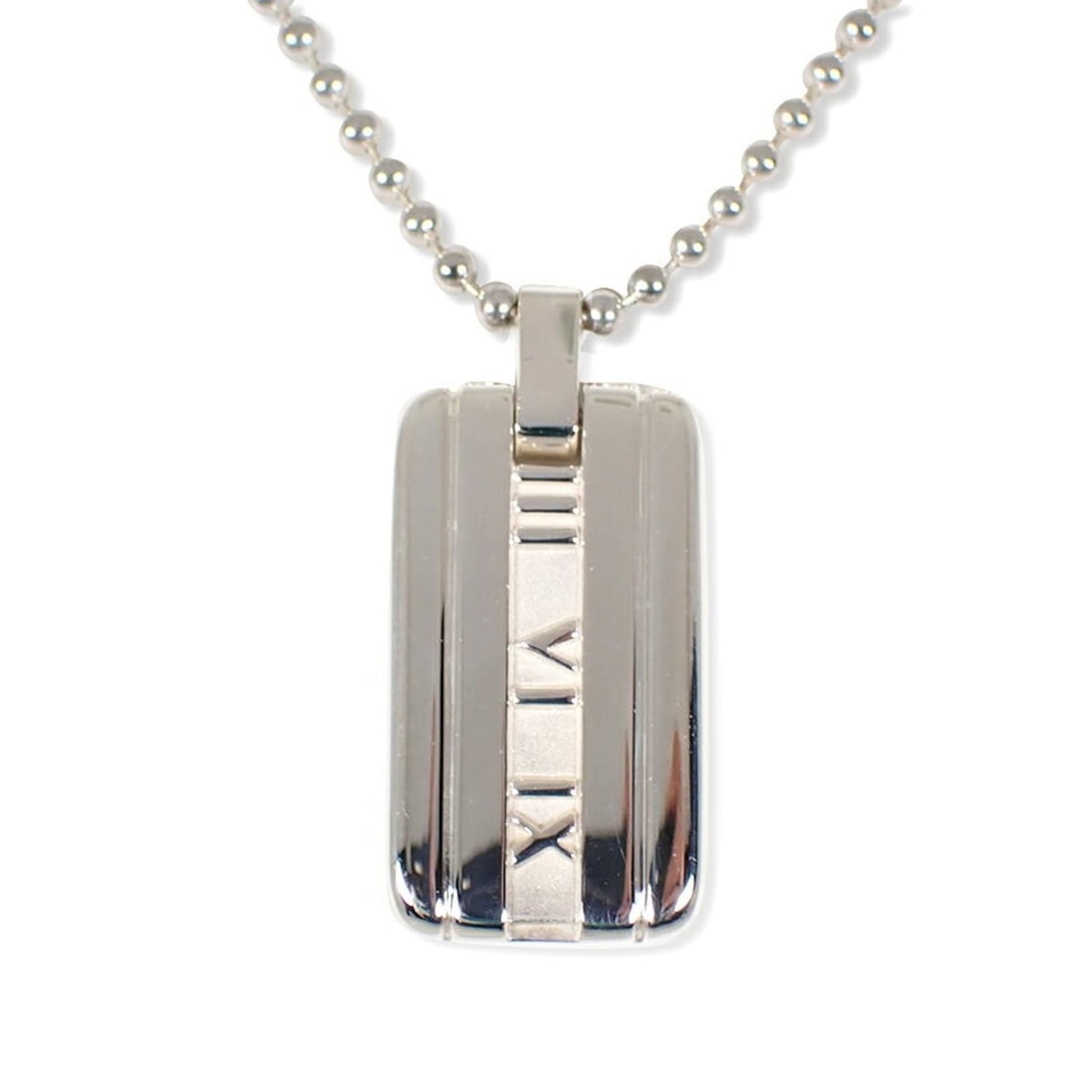 TIFFANY & Co. 925 Atlas Ball Chain Pendant Necklace: --- Catalog ---Category: SizePendant Size: 27.5mm x 15.7mm / 1.08'' x 0.61''Neck Circumference: 51 cm / 20.07''Category: DesignMaterial: Sterling silver 925Necklace Type: TorqueCategory: GeneralBrand: