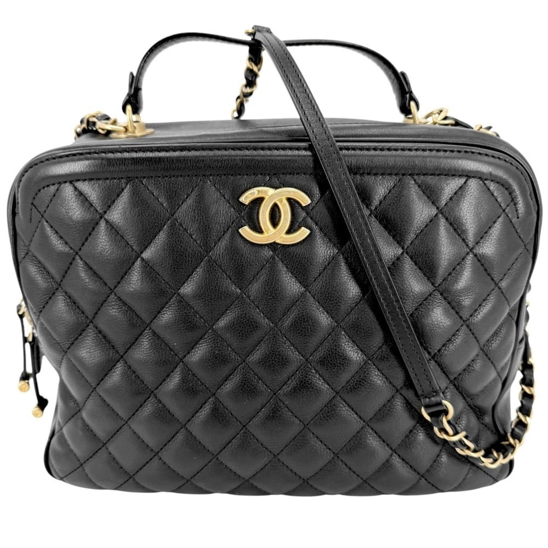 Chanel Women's Matelassé Vanity Bag, Chain Shoulder Handbag, Crossbody CHANEL Leather, Black, Gold (1 of 12)