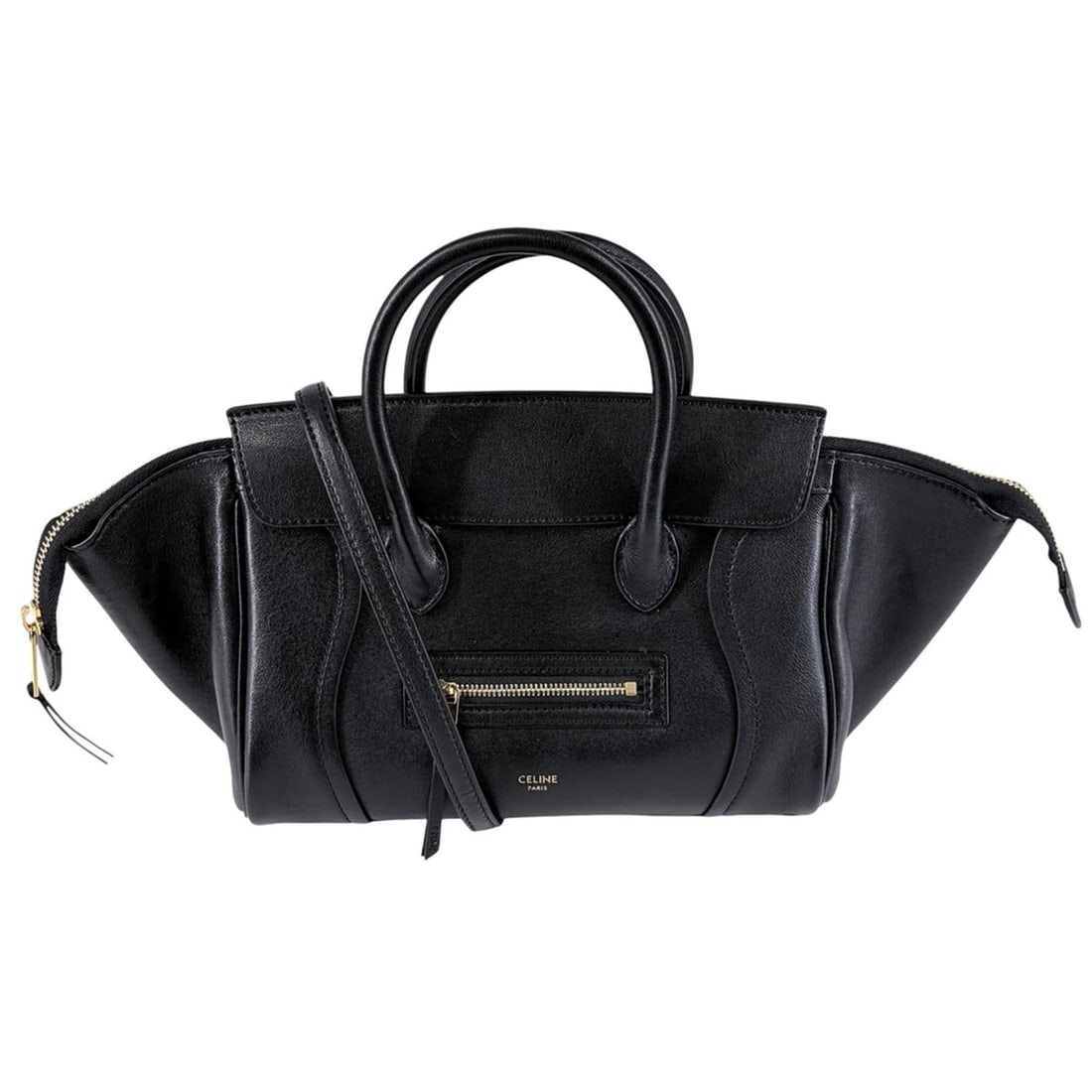 Celine Women's Little Luggage Handbag Shoulder Bag Crossbody Leather Black Gold Hardware: --- Catalog ---Category: SizeSize (HxWxD): 18cm x 24cm x 11cm / 7.08'' x 9.44'' x 4.33''Category: DesignType: Handbag, Shoulder bagColor: Black, WhiteGender: WomenMaterial: Leather Category: GeneralBr