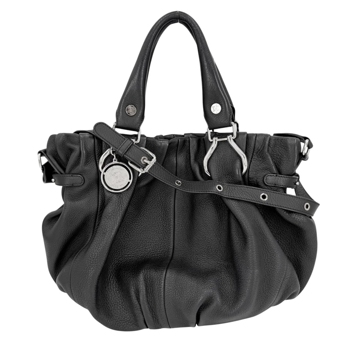 Celine Women's Pillow Handbag Shoulder Bag, Leather, Black, Silver Hardware: --- Catalog ---Category: SizeSize (HxWxD): 24cm x 35cm x 10cm / 9.44'' x 13.77'' x 3.93''Category: DesignType: Shoulder bagColor: Black, WhiteGender: WomenMaterial: Leather Category: GeneralBrand: Cel