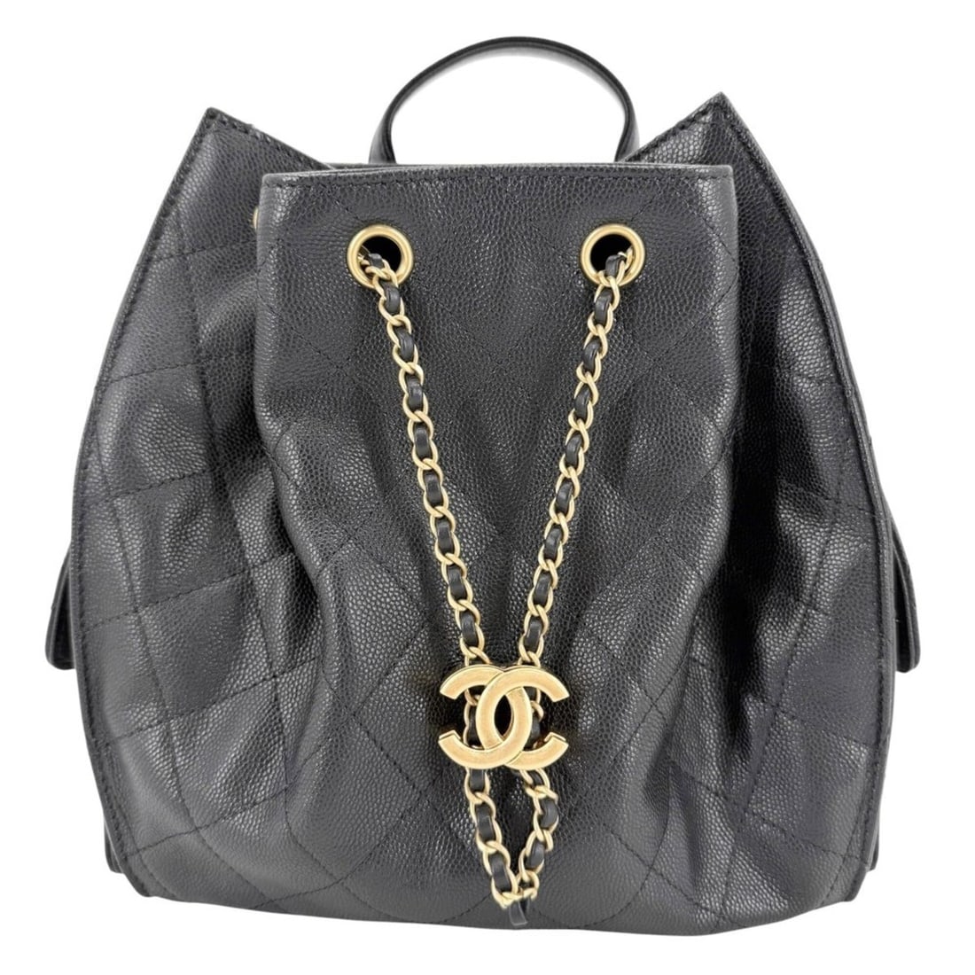Chanel Women's Matelassé Backpack with Chain Shoulder Strap, Coco Mark, Caviar Leather, Black, Gold: --- Catalog ---Category: SizeSize (HxWxD): 21cm x 20cm x 12cm / 8.26'' x 7.87'' x 4.72''Category: DesignColor: Black, WhiteGender: WomenMaterial: Grained Calfskin Category: GeneralBrand: Chanel--- Ite