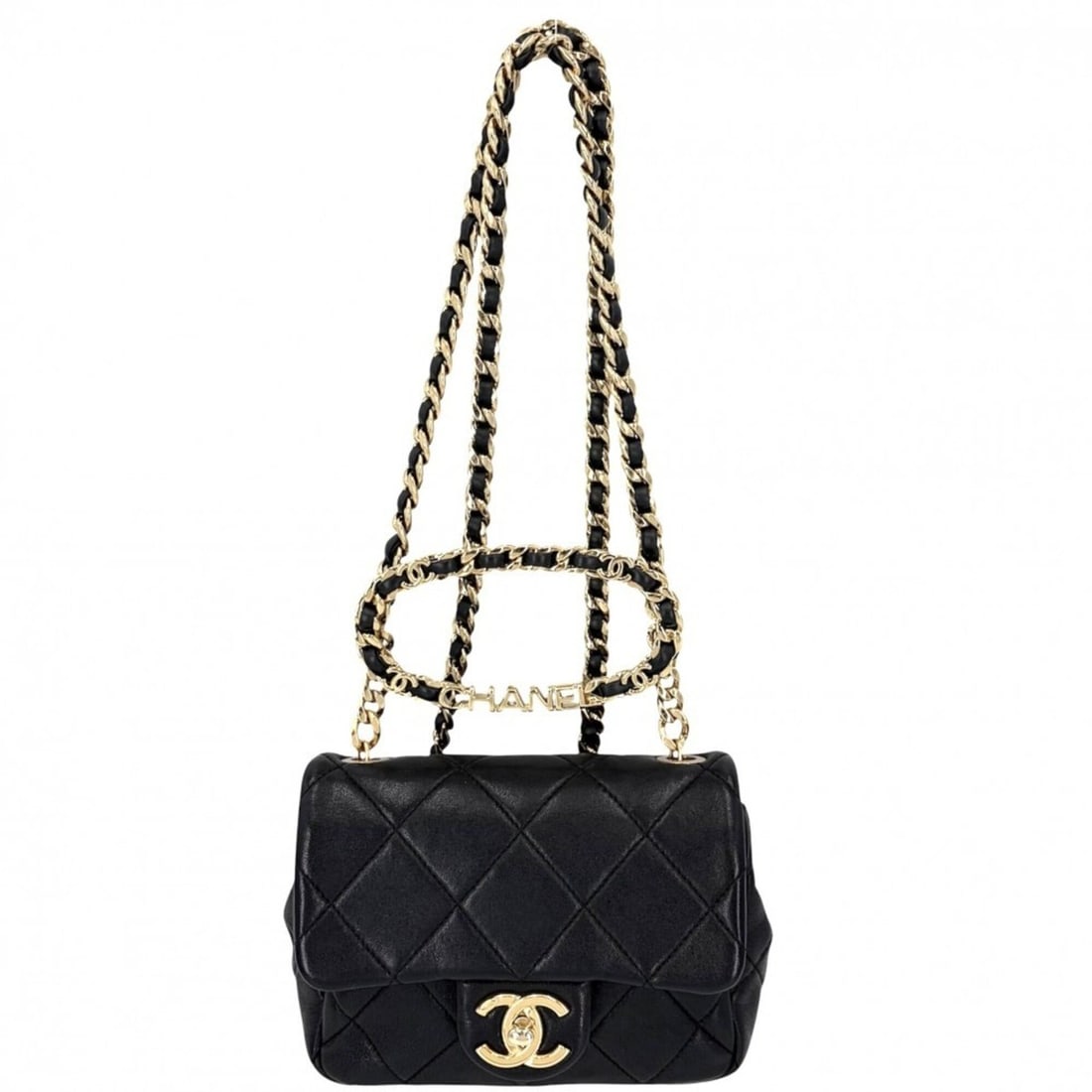 Chanel Mini Matelasse Shoulder Bag for Women, Chain Turnlock Closure, Top Handle, Coco Mark, Black: --- Catalog ---Category: SizeSize (HxWxD): 13cm x 16cm x 6cm / 5.11'' x 6.29'' x 2.36''Category: DesignType: Shoulder bagColor: Black, WhiteGender: WomenMaterial: Leather Category: GeneralBrand: Chane