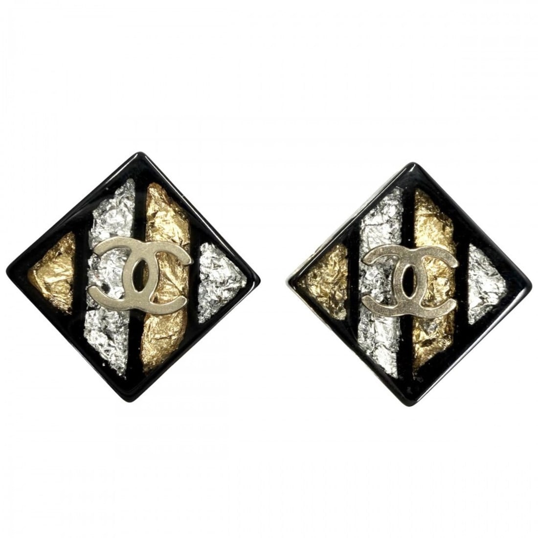 Chanel Earrings for Women, Coco Mark Design, Diamond Shape, CHANEL 16C, Black and Gold, Approx.: --- Catalog ---Category: SizeSize (HxWxD): 20.00mm x 20.00mm x 5.00mm / 0.79'' x 0.79'' x 0.20''Category: DesignColor: Black, WhiteGender: WomenCategory: GeneralBrand: Chanel--- Item List ---Section: 
