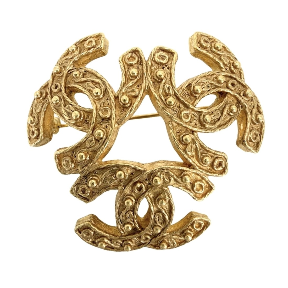 Chanel Brooch for Women, Coco Mark Triple Coco, Vintage Accessory, CHANEL GP 94A Gold, Approx. (1 of 12)