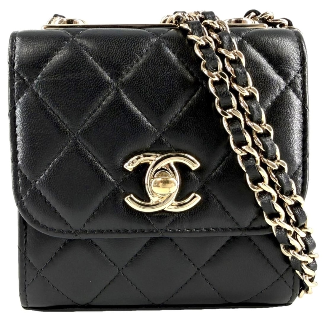 Chanel Shoulder Bag for Women, Bag, Crossbody Coco Mark, Mini Matelassé Chain, Lambskin, Black,: --- Catalog ---Category: SizeSize (HxWxD): 11.5cm x 11cm x 5cm / 4.52'' x 4.33'' x 1.96''Category: DesignType: Shoulder bagColor: Black, WhiteGender: WomenMaterial: Leather Category: GeneralBrand: Cha
