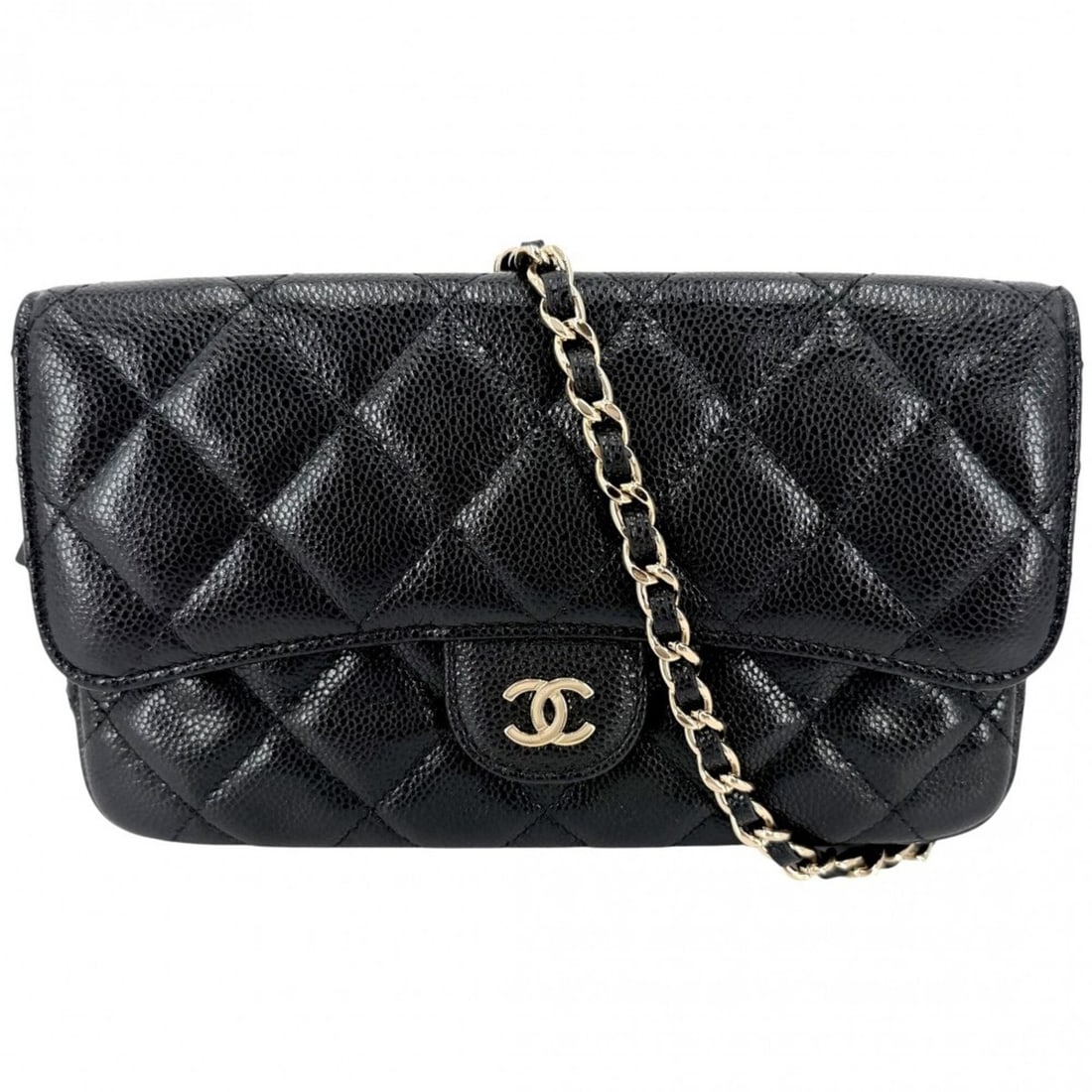 Chanel Women's Matelassé Flap Shoulder Bag, Phone Case, Chain Wallet, Crossbody Coco Mark, Caviar: --- Catalog ---Category: SizeSize (HxWxD): 10cm x 17cm x 4cm / 3.93'' x 6.69'' x 1.57''Category: DesignType: Shoulder bagColor: Black, WhiteGender: WomenMaterial: Grained Calfskin Category: GeneralBra
