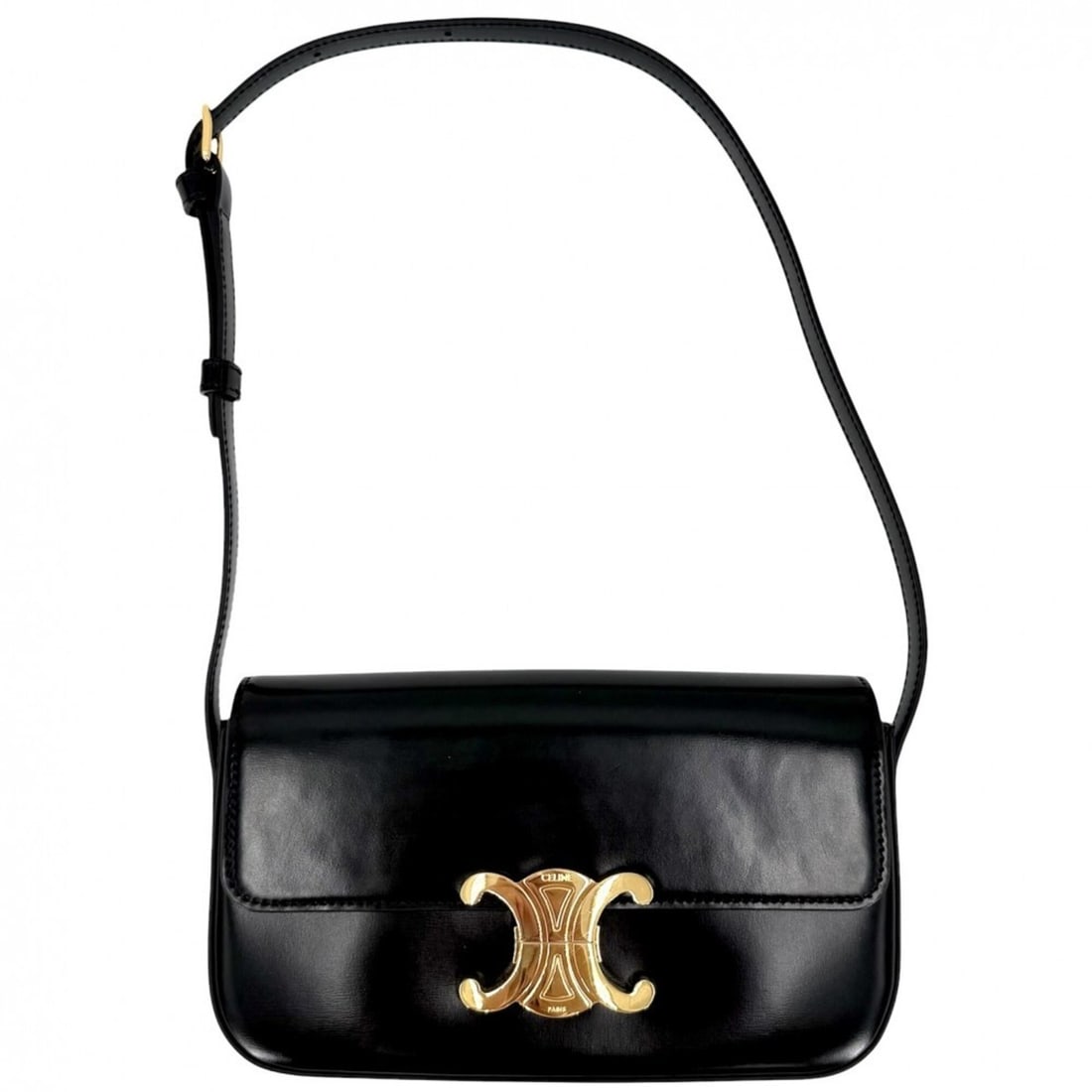Celine Triomphe Claude Mini Shoulder Bag for Women, Leather, Black, Gold Hardware (1 of 13)