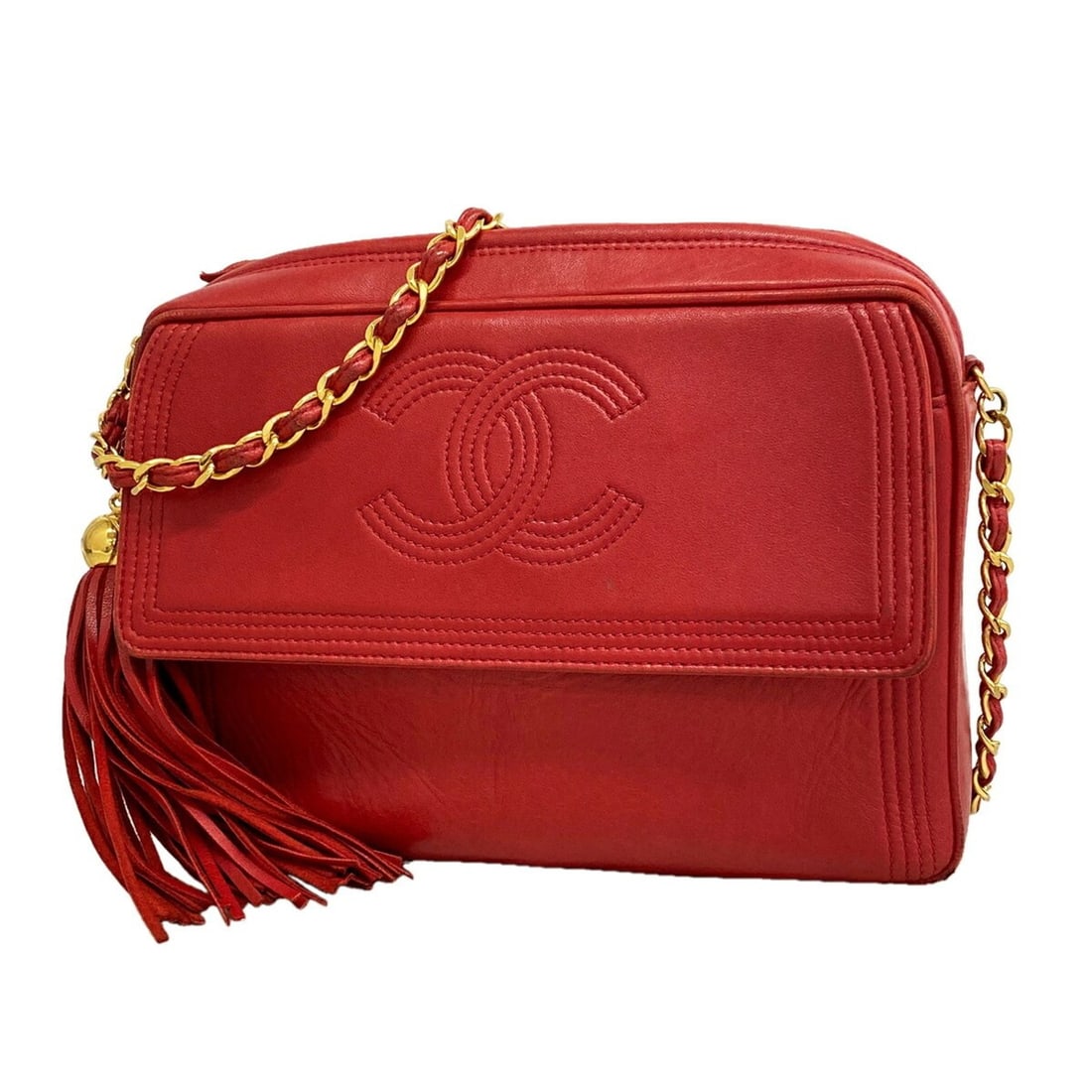 Chanel Shoulder Bag with Chain Strap, Leather, Red, Women's: --- Catalog ---Category: SizeSize (HxWxD): 16cm x 22.5cm x 6cm / 6.29'' x 8.85'' x 2.36''Category: DesignType: Shoulder bagColor: Red colorGender: WomenMaterial: Leather Hardware Color: GoldCategory: 