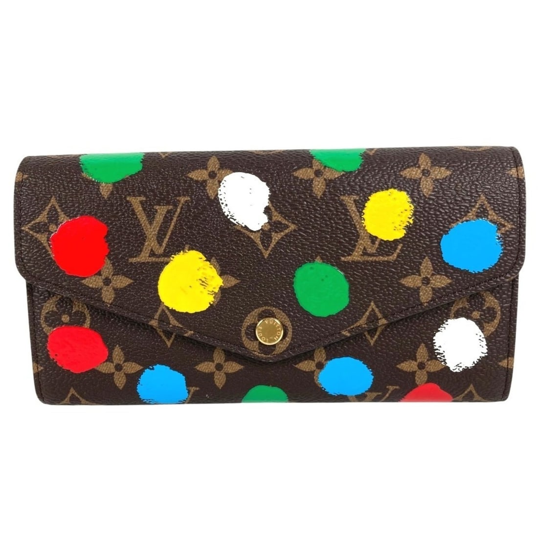 LOUIS VUITTON M81980 LV × YK Yayoi Kusama Monogram Portefeuille Sarah NM Long Wallet, Bi-fold: --- Catalog ---Category: SizeSize (HxWxD): 10.5cm x 19cm / 4.13'' x 7.48''Category: DesignType: Long wallet (bi-fold)Color: Brown, Multi-colorGender: WomenMaterial: Monogram , Canvas Category: General
