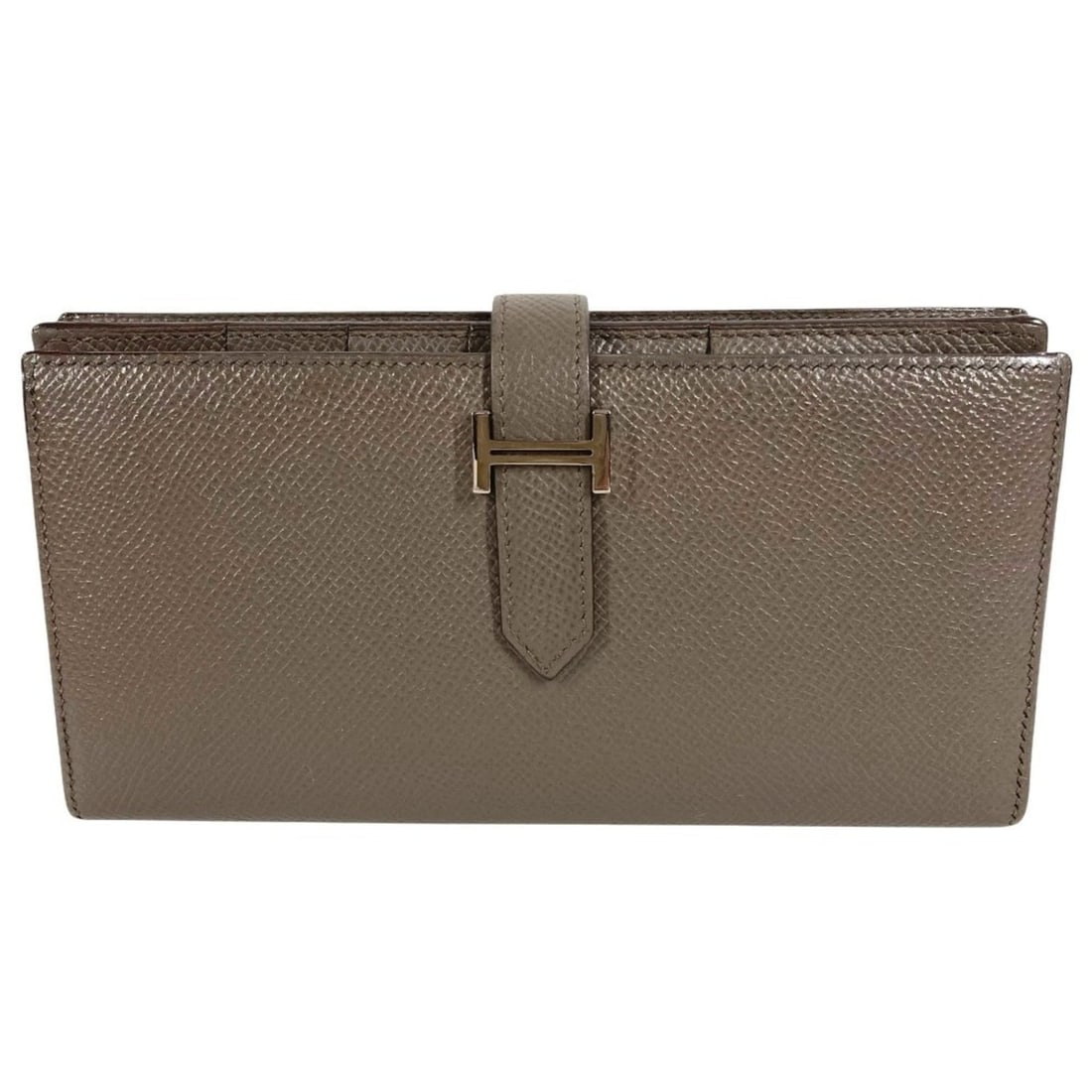 HERMES Bearn Soufflé Long Wallet, Bi-fold, H Logo, Epsom Leather, Men's/Women's, Etoupe Gray (1 of 20)