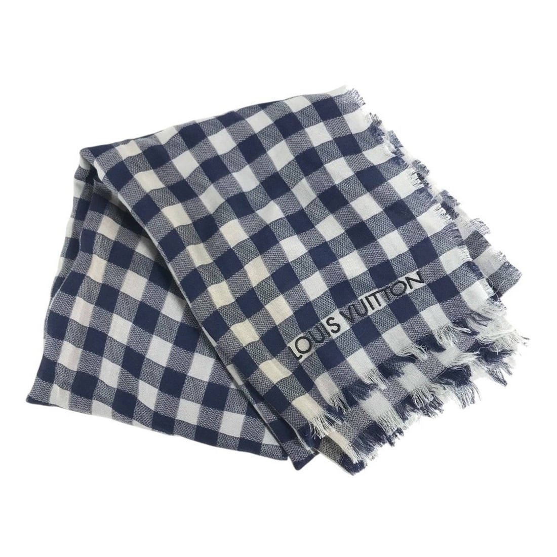LOUIS VUITTON (Louis Vuitton) Unknown Damier check logo shawl/scarf/stole, cotton, men's/women's,: --- Catalog ---Category: SizeSize (LxW): 1.92m x 70cm / 75.59'' x 27.55''Category: DesignType: ShawlColor: BlueGender: Men,WomenMaterial: Cotton Category: GeneralBrand: Louis Vuitton--- Item List ---S