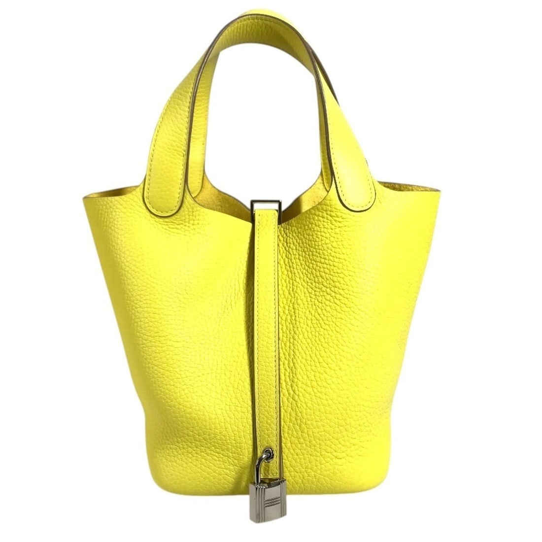 HERMES Picotin Lock PM 18 Tote Bag Handbag Taurillon Clemence Leather Women's Lime Yellow (1 of 20)