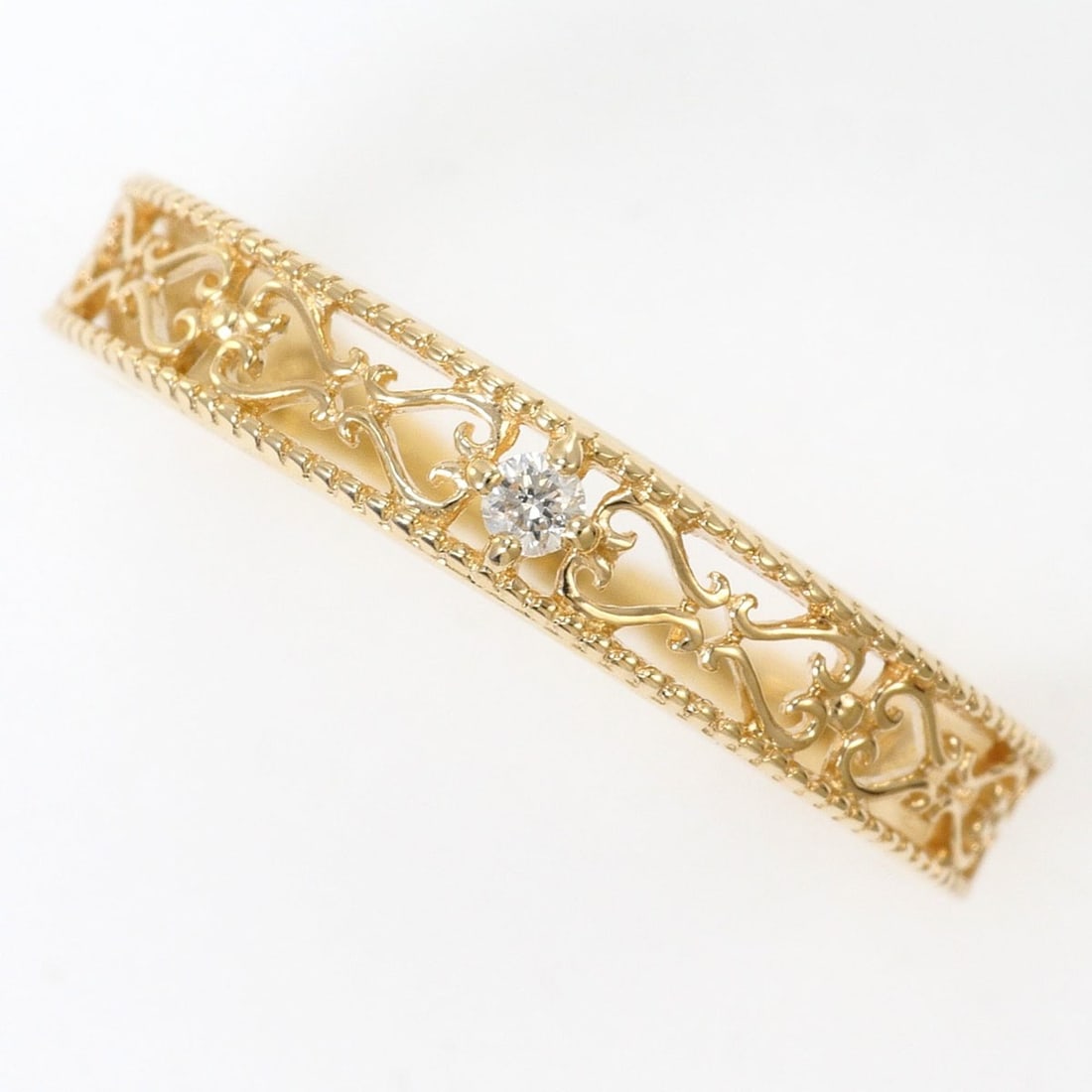 K10 10K YG Yellow Gold Ring with Diamond (carat weight not stamped), Total Weight 0.8g, Jewelry: --- Catalog ---Category: SizeWidth: 3mm / 0.12''Weight: 0.8g / 0.02oz.JP Size: 6US Size: 3.5Category: DesignType: Band ringColor: Yellow goldMetal: GoldStone: DiamondGender: WomenMaterial: Yellow gold