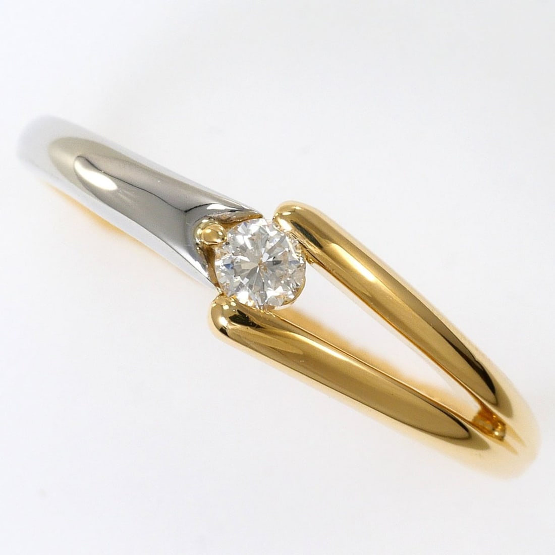 PT900 Platinum 18K Yellow Gold Ring, 1 Diamond 0.10ct, Total Weight 2.0g, Jewelry (1 of 10)
