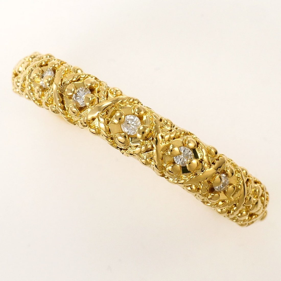 18K (18-karat) Yellow Gold Ring with 0.05ct Diamond, Total Weight 2.7g, Jewelry: --- Catalog ---Category: SizeWidth: 3mm / 0.12''Weight: 2.7g / 0.09oz.JP Size: 10US Size: 5.5Category: DesignType: Band ringColor: Yellow goldMetal: GoldStone: DiamondGender: WomenMaterial: Yellow gol