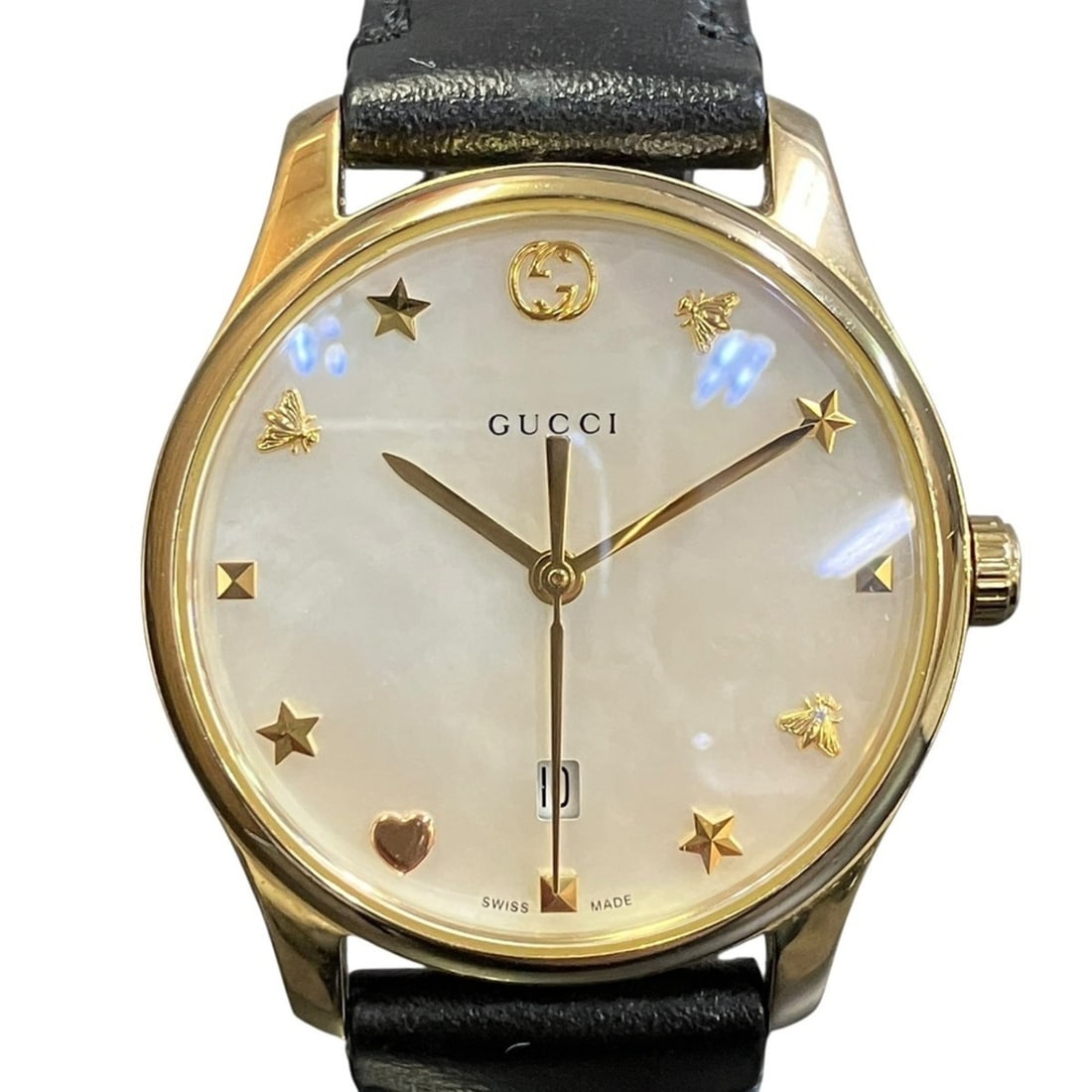 Gucci GUCCI Mother-of-Pearl Watch, Total Weight 26.3g, GP Genuine Leather Strap, Quartz Movement,: --- Catalog ---Category: SizeWrist Size: 13cm - 17cm / 5.11'' - 6.69''Case Diameter: 36mm / 1.42''Category: DesignType: WristwatchGender: WomenColor (Dial): WhiteMaterial (Band): LeatherMaterial (Case