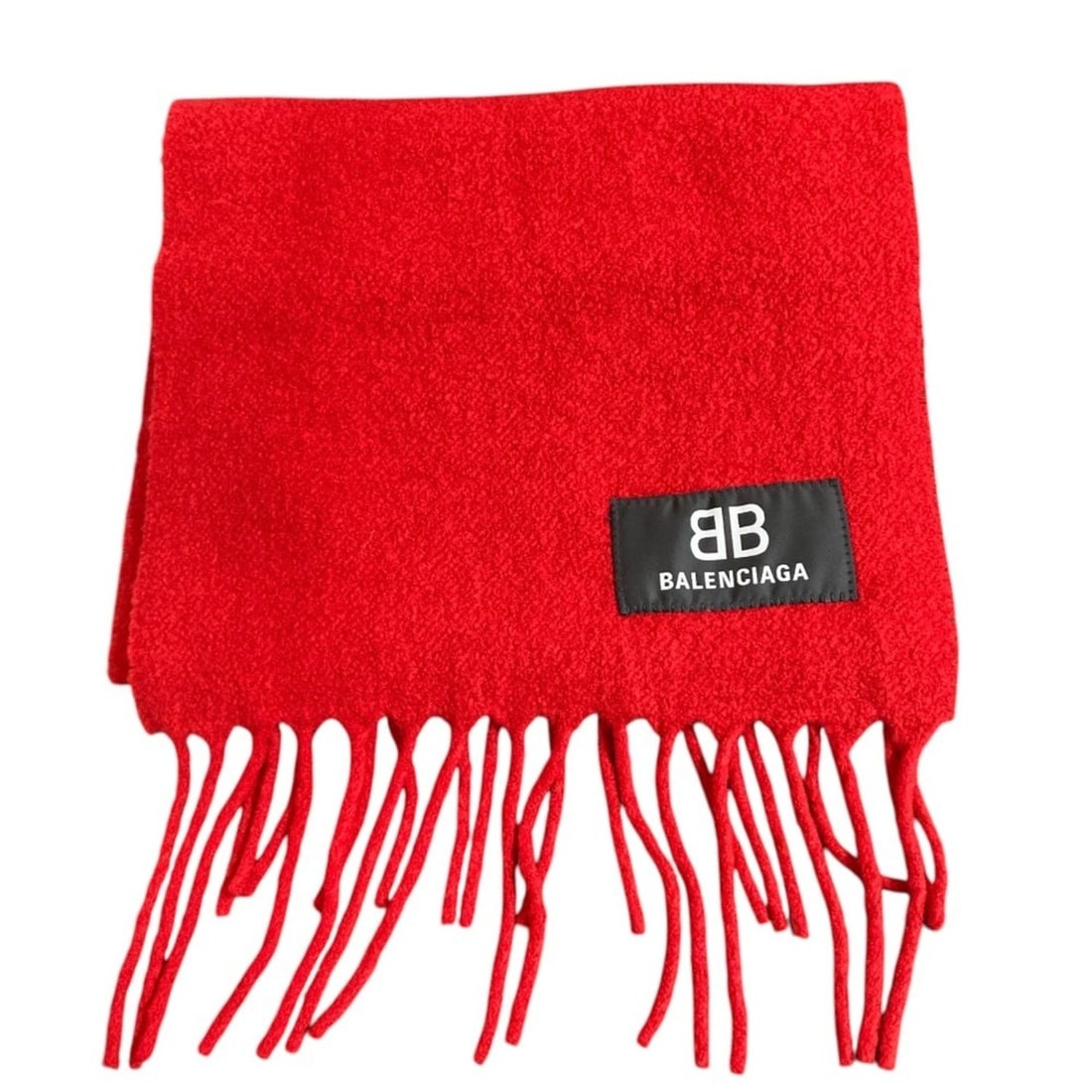 BALENCIAGA logo patch wool fringe scarf 673309 red (men's and women's): --- Catalog ---Category: SizeSize (LxW): 2m x 36cm / 78.74'' x 14.17''Category: DesignType: StoleColor: Red colorGender: Men,Women,UnisexMaterial: Wool Category: GeneralBrand: Balenciaga--- Item List 