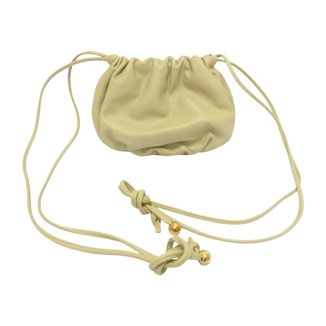 BOTTEGA VENETA Bottega Veneta Leather Shoulder Bag Drawstring 651905 VCP41 Beige Women's (1 of 12)