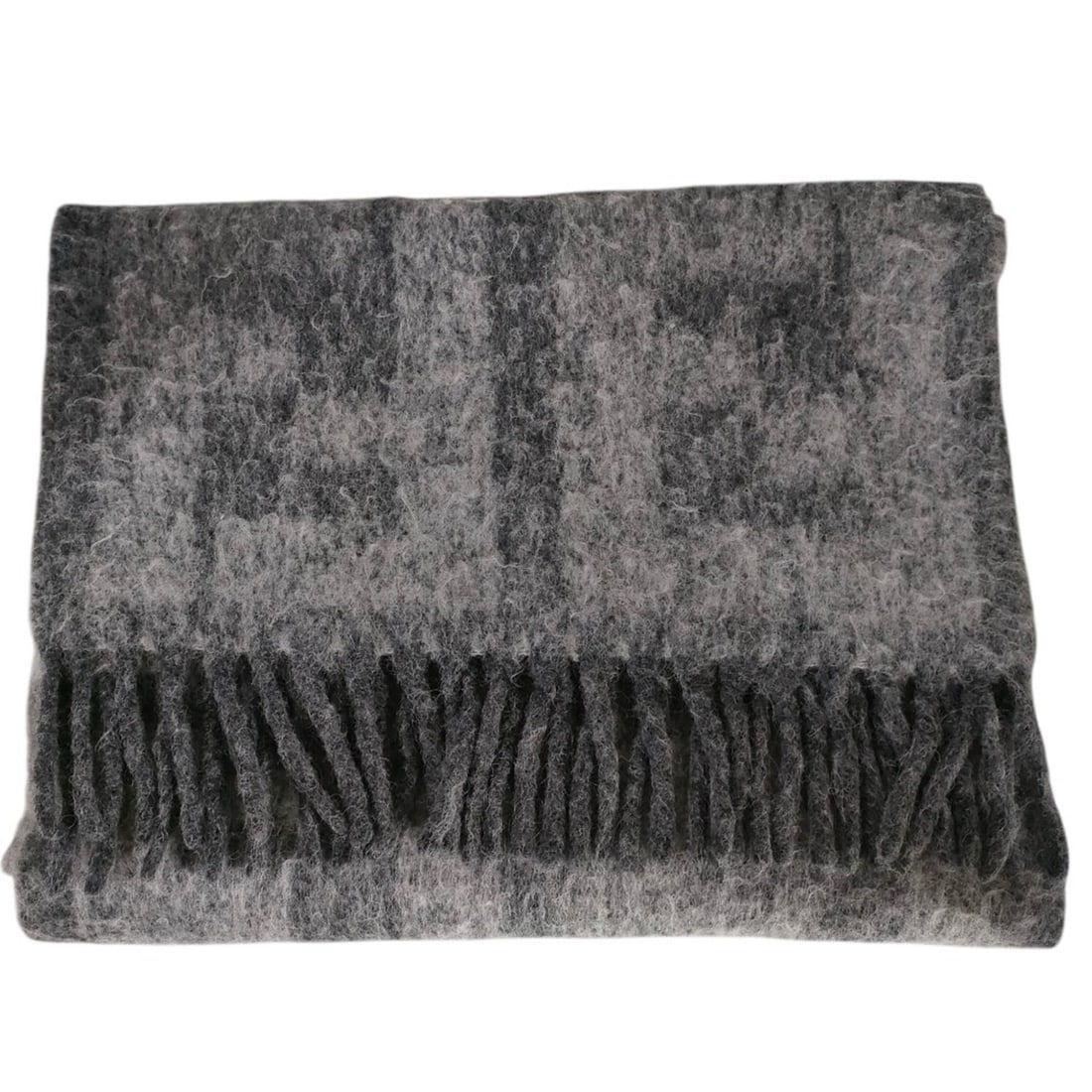 FENDI FF pattern shaggy stole/fringe scarf, gray, for men and women. (1 of 12)
