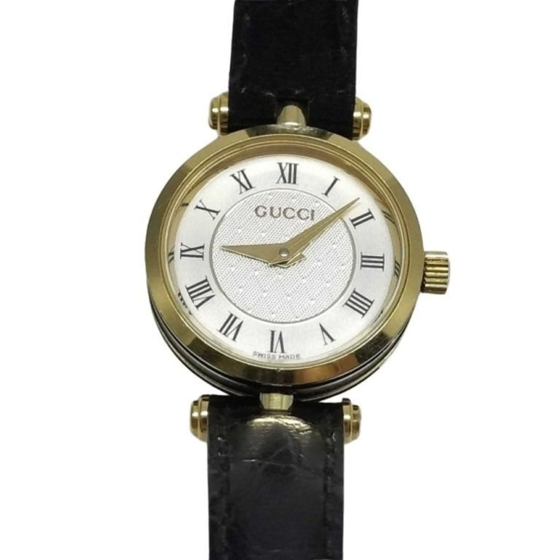 GUCCI watch 2040L, silver, gold, black stainless steel, leather strap, women's.: --- Catalog ---Category: SizeWrist Size: 17.5cm / 6.88''Case Diameter: 19.8mm / 0.78''Category: DesignType: WristwatchGender: WomenColor (Dial): SilverMaterial (Band): LeatherMaterial (Case): Stainles