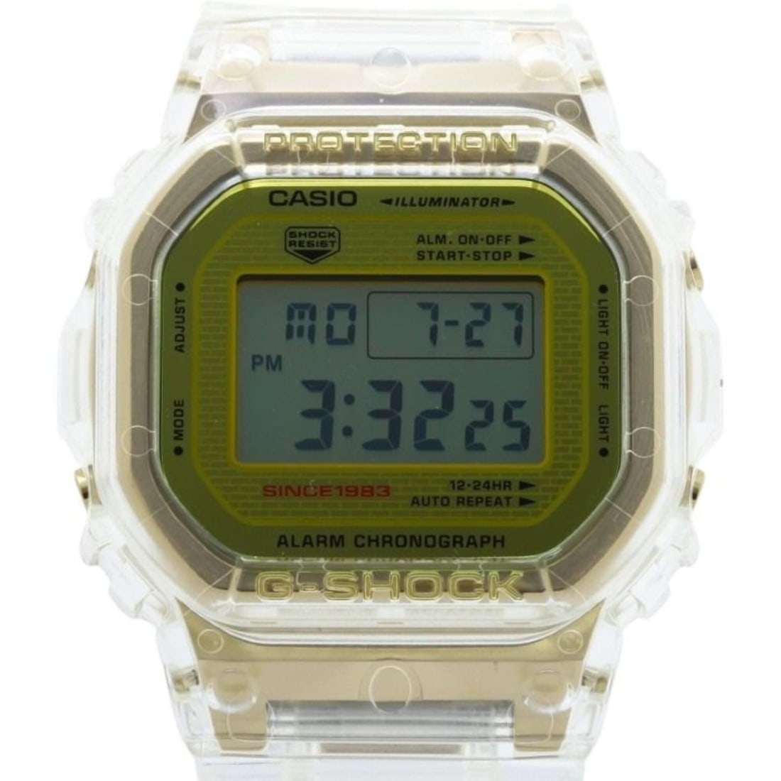 CASIO G-SHOCK 35th Anniversary Model DW-5035E-7JR Glacier Gold Clear Resin Men's Digital Watch: --- Catalog ---Category: SizeWrist Size: 21cm / 8.26''Case Diameter: 43.7mm / 1.72''Category: DesignType: WristwatchGender: MenColor (Dial): ClearCategory: GeneralMPN: DW-5035E-7JRBrand: CasioCountry 