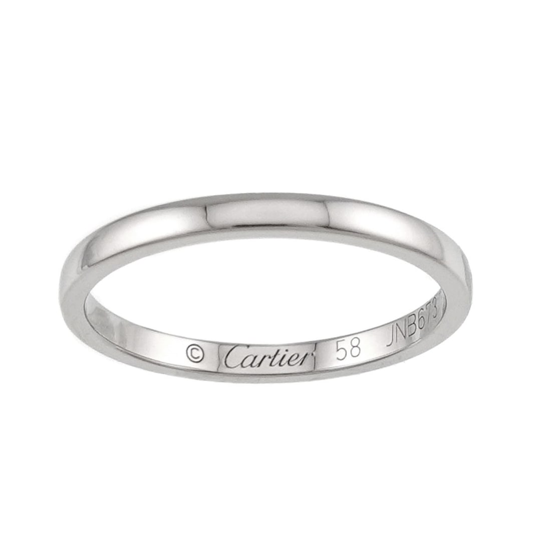 Cartier Ballerina Ring #58, 2.1mm wide, Platinum.: --- Catalog ---Category: SizeUS Size: 9Brand Size: 58Category: DesignType: Band ringGender: Women,MenMaterial: Platinum 950Category: GeneralBrand: Cartier--- Item List ---Section: ConditionRanking: Ra