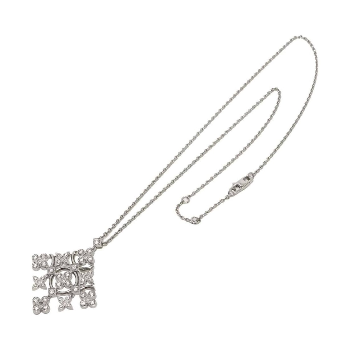 Louis Vuitton Dentelle Diamond Necklace, 44cm, 18K White Gold (750).: --- Catalog ---Category: SizePendant Size: 38.5mm x 33.4mm / 1.51'' x 1.31''Neck Circumference: 44 cm / 17.32''Category: DesignGender: WomenMaterial: White gold (18K)Necklace Type: NecklaceCategory: G