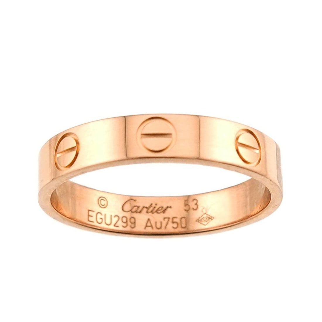 Cartier Mini Love Ring #53, 18K PG Pink Gold 750.: --- Catalog ---Category: SizeUS Size: 6.5Brand Size: 53Category: DesignType: Band ringGender: WomenMaterial: Pink gold (18K)Category: GeneralBrand: Cartier--- Item List ---Section: ConditionRanking: R