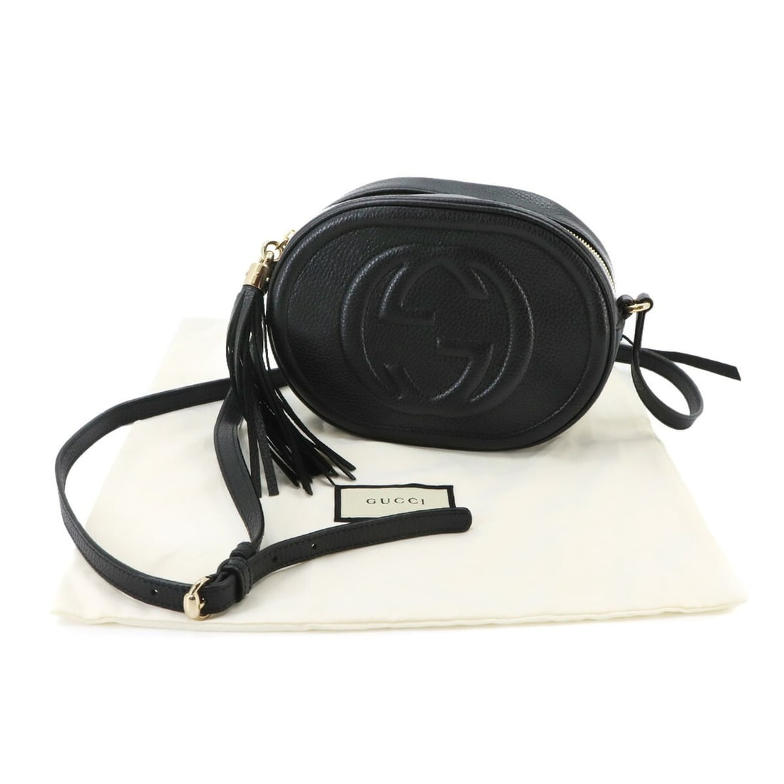 Gucci Soho Shoulder Handbag, Leather, Black, 747779, Gold Hardware: --- Catalog ---Category: SizeSize (HxWxD): 16cm x 20.5cm x 7cm / 6.29'' x 8.07'' x 2.75''Category: DesignType: Handbag, Shoulder bagColor: BlackGender: WomenMaterial: Leather Category: GeneralMPN: 747