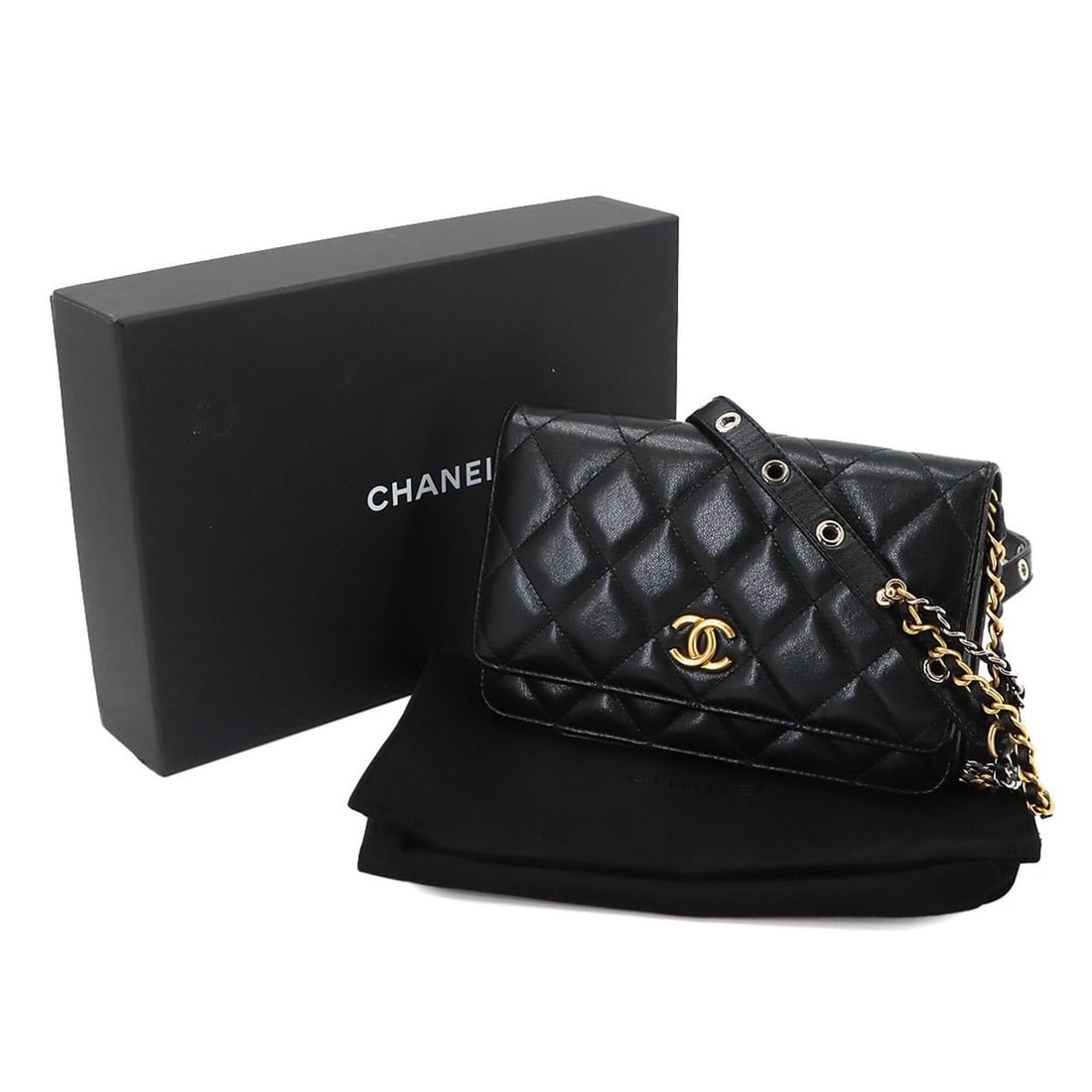 Chanel Matelassé Chain Wallet, Long Leather, Black, AP2548, Gold and Silver Hardware.: --- Catalog ---Category: SizeSize (HxWxD): 13cm x 19cm x 3cm / 5.11'' x 7.48'' x 1.18''Category: DesignType: Chain/Shoulder walletColor: BlackGender: WomenMaterial: Leather Category: GeneralMPN: AP254