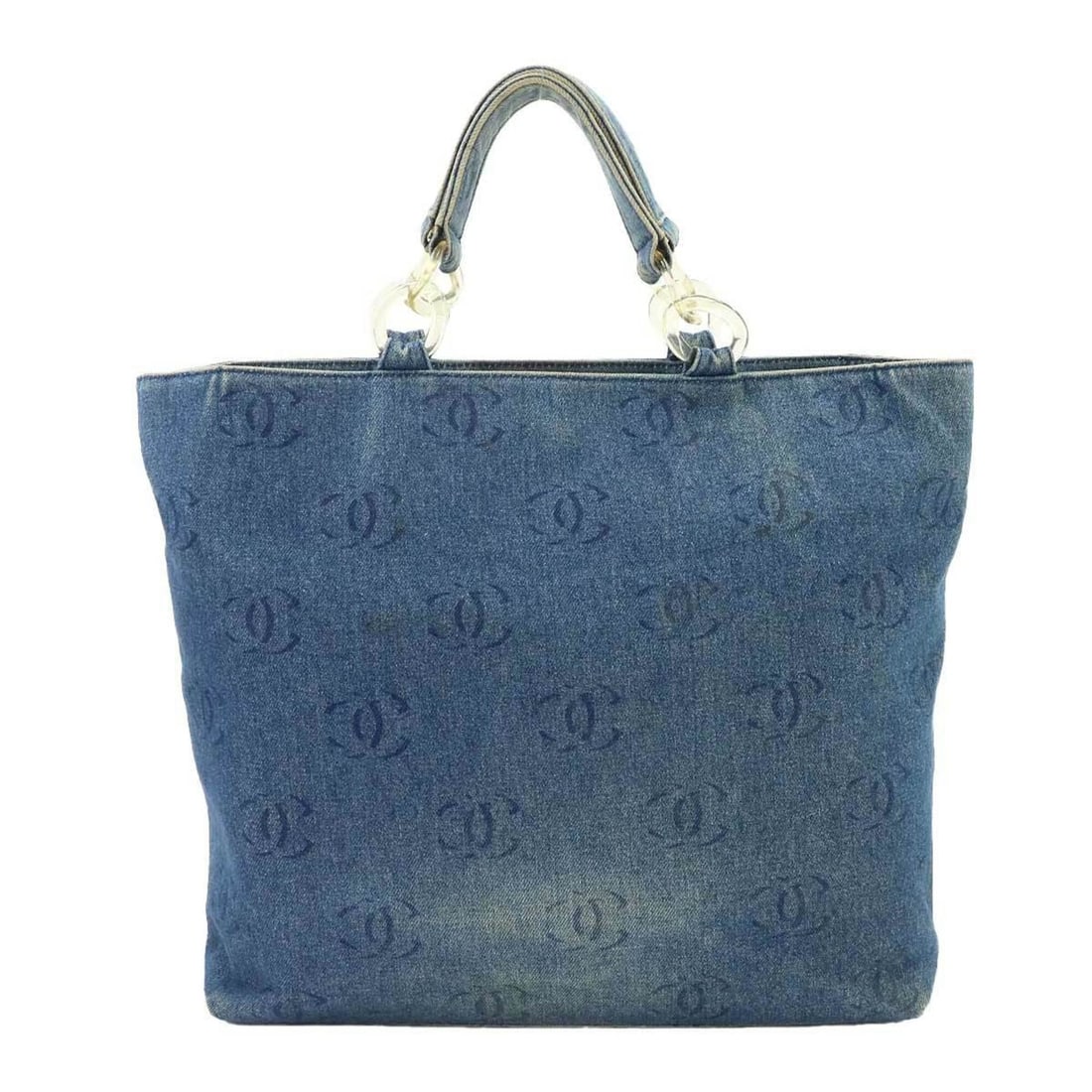 Chanel CHANEL Plastic Chain Tote Handbag Denim Blue Silver Hardware Coco Mark Bag (1 of 18)
