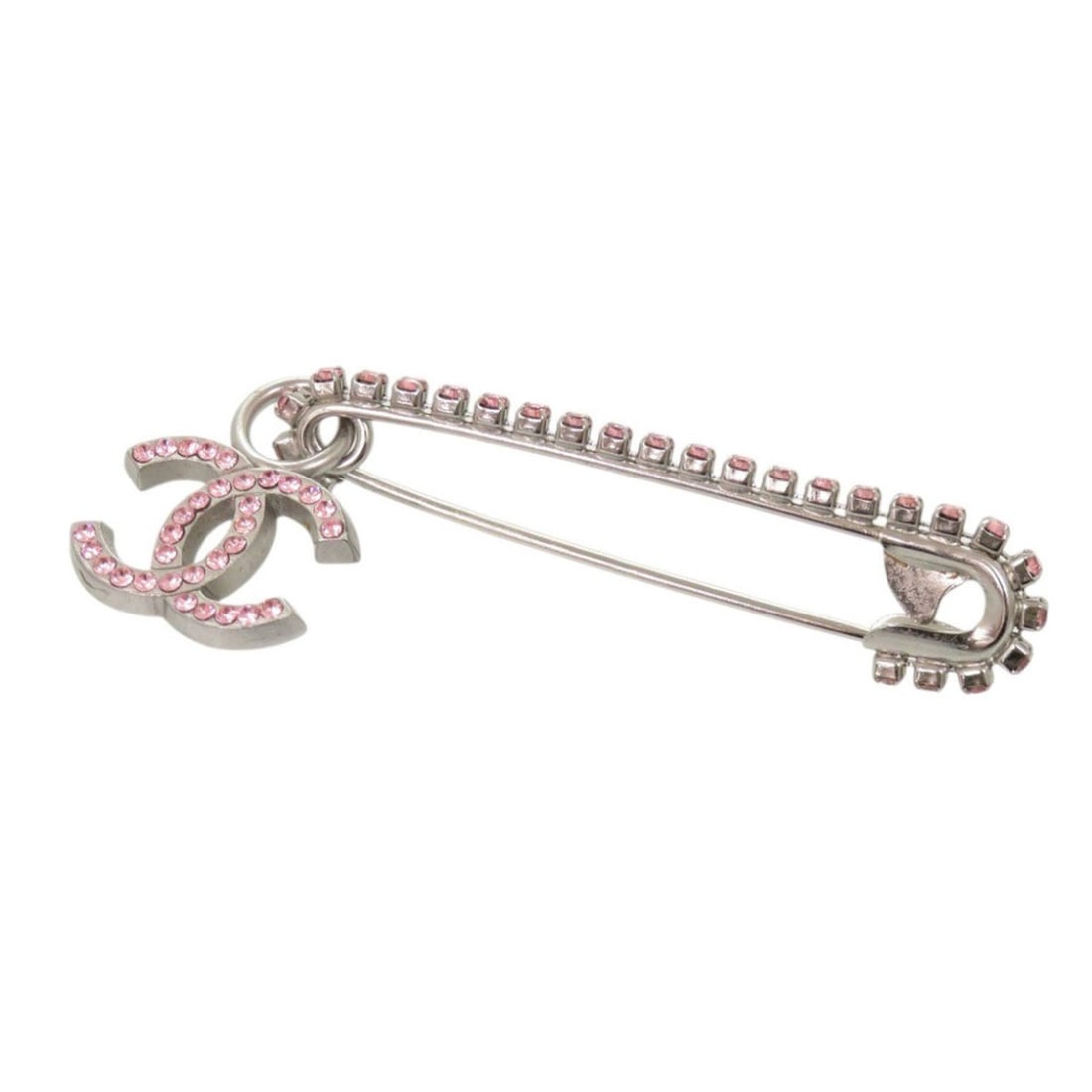 Chanel Coco Mark Safety Pin Brooch, Metal Rhinestone, Silver Pink Brooch 0228CHANEL: --- Catalog ---Category: SizeSize (HxWxD): 1.2cm x 5.5cm / 0.47'' x 2.16''Category: DesignType: Pin broochColor: Pink, SilverGender: WomenMaterial: Metal, RhinestoneCategory: GeneralBrand: ChanelCount