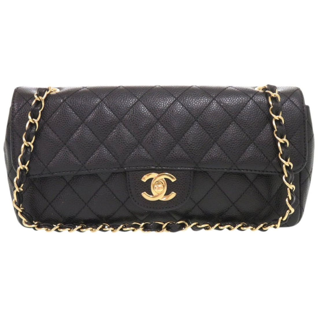 Chanel Matelassé East West Coco Mark Caviar Skin Gold Hardware Serial Number 10-series Black Chain: --- Catalog ---Category: SizeSize (HxWxD): 12cm x 25cm x 5cm / 4.72'' x 9.84'' x 1.96''Category: DesignType: Shoulder bagColor: BlackGender: WomenMaterial: Grained Calfskin Category: GeneralBrand: Cha