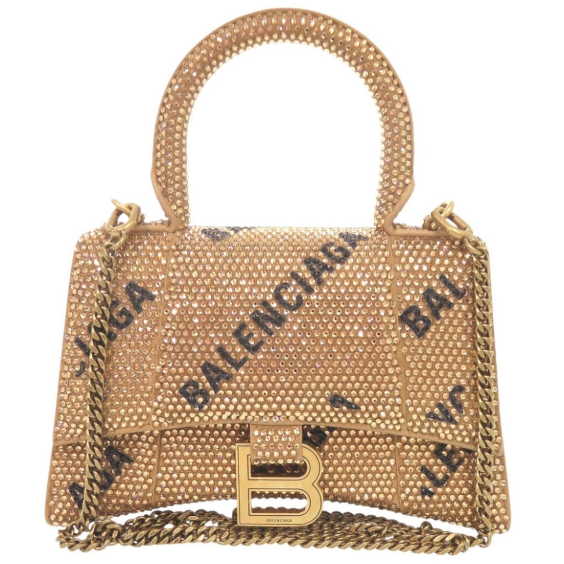 Balenciaga Hourglass XS 706836 Rhinestone Suede Gold 2-Way Handbag Shoulder Bag 0453BALENCIAGA: --- Catalog ---Category: SizeSize (HxWxD): 13cm x 19cm x 8cm / 5.11'' x 7.48'' x 3.14''Category: DesignType: Handbag, Shoulder bagColor: GoldGender: WomenMaterial: Rhinestone , Suede Category: General