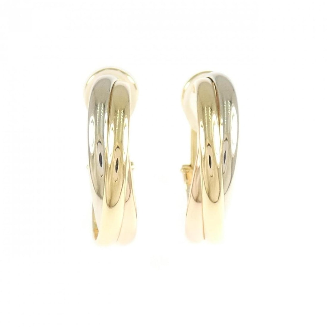 Cartier Trinity Earrings: --- Catalog ---Category: SizeSize (HxWxD): 23.10mm x 5.10mm / 0.91'' x 0.20''Category: DesignType: Clip earringsGender: WomenMaterial: Pink gold (18K), White gold (18K), Yellow gold (18K)Category: