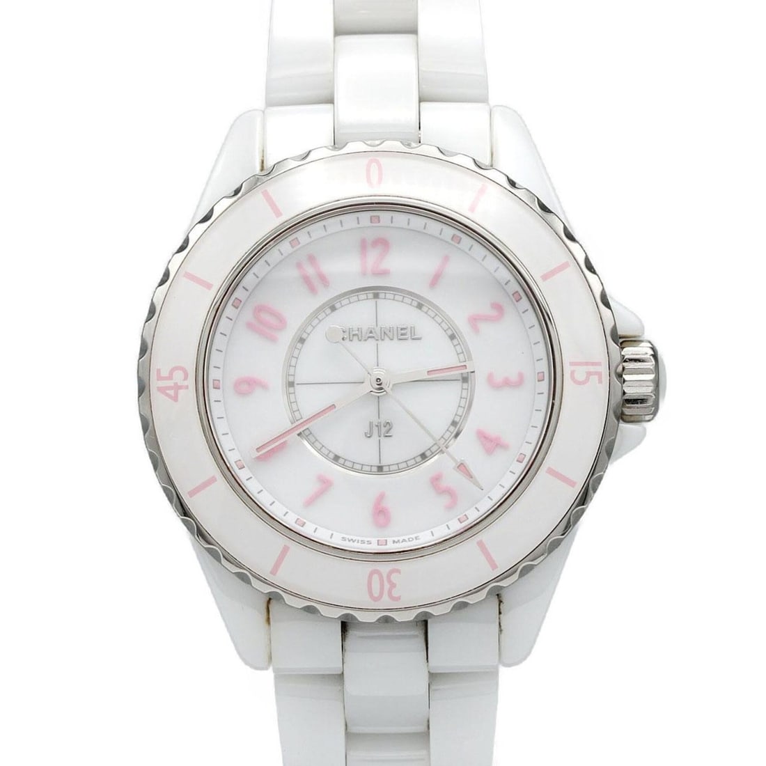 Chanel J12 Pink Blush 33mm Ceramic Limited H6755 Quartz Watch: --- Catalog ---Category: SizeWrist Size: 15cm / 5.9''Case Diameter: 33mm / 1.3''Category: DesignType: WristwatchGender: WomenColor (Dial): WhiteMaterial (Band): CeramicMaterial (Case): CeramicCategory