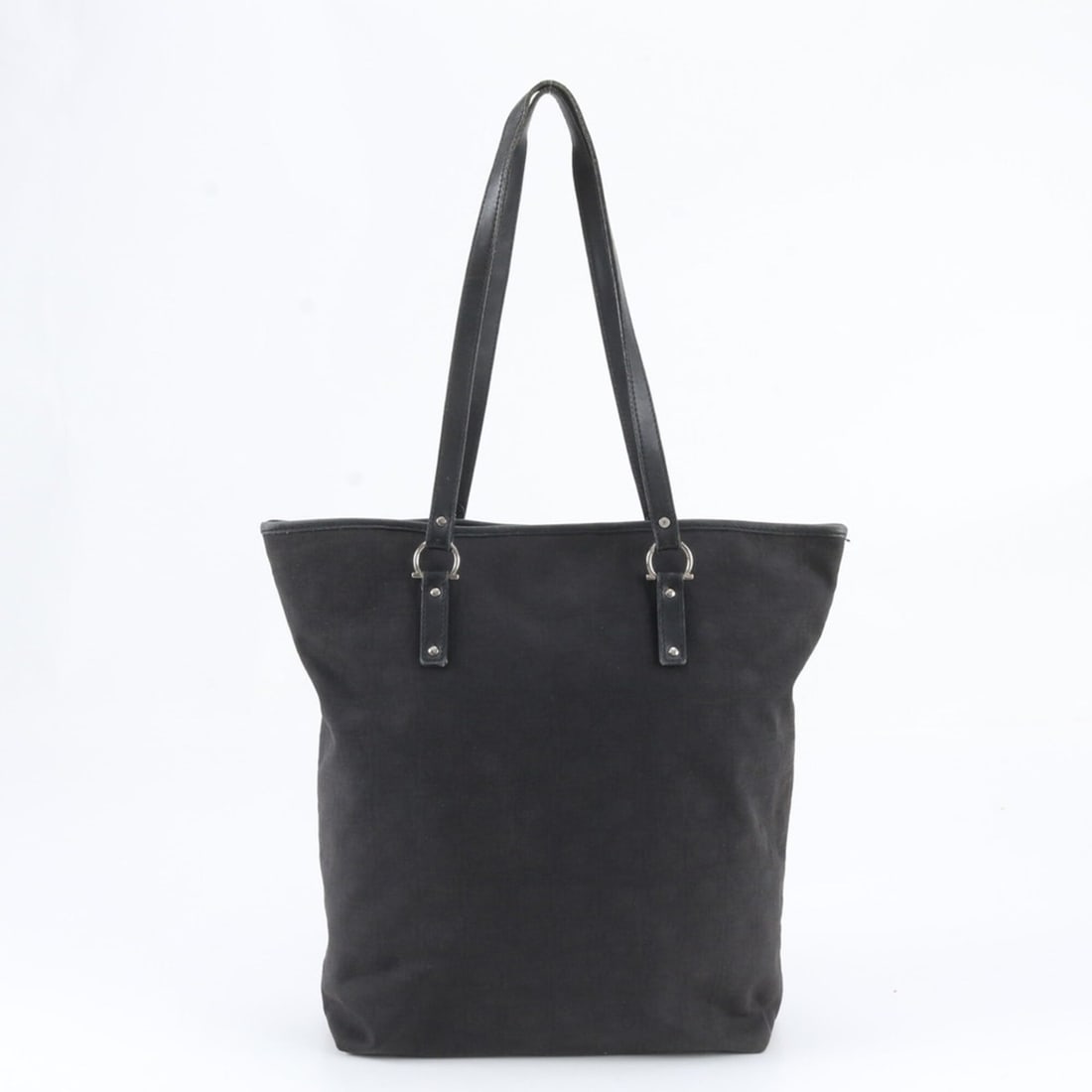 Salvatore Ferragamo Gancini Leather Canvas Tote Bag Shoulder for Women: --- Catalog ---Category: SizeSize (HxWxD): 30cm x 25cm x 10cm / 11.81'' x 9.84'' x 3.93''Category: DesignType: Shoulder bag, Tote bagColor: BlackGender: WomenMaterial: Leather , Canvas Category: Gener