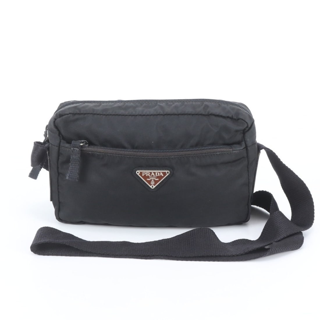 Prada Tessuto Nylon Triangle Logo Leather Shoulder Bag, Black, Women's: --- Catalog ---Category: SizeSize (HxWxD): 14cm x 22cm x 6cm / 5.51'' x 8.66'' x 2.36''Category: DesignType: Shoulder bagColor: BlackGender: WomenMaterial: Leather , Nylon Category: GeneralBrand: Prad