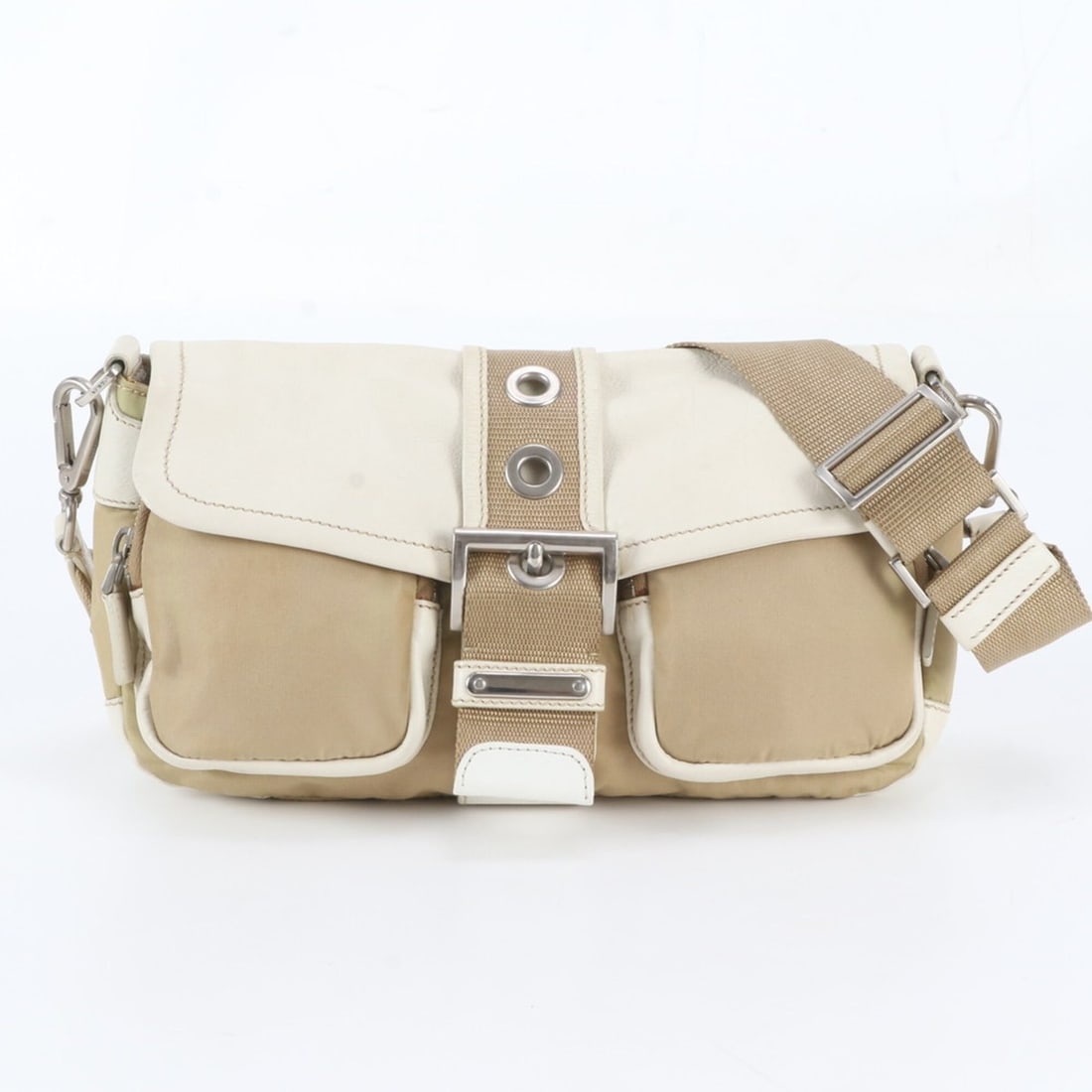 Prada Tessuto Nylon Triangle Logo Leather Shoulder Bag Messenger for Men and Women: --- Catalog ---Category: SizeSize (HxWxD): 17cm x 29cm x 8cm / 6.69'' x 11.41'' x 3.14''Category: DesignType: Messenger bag, Shoulder bagColor: Beige, WhiteGender: Men,WomenMaterial: Leather , Nylon C