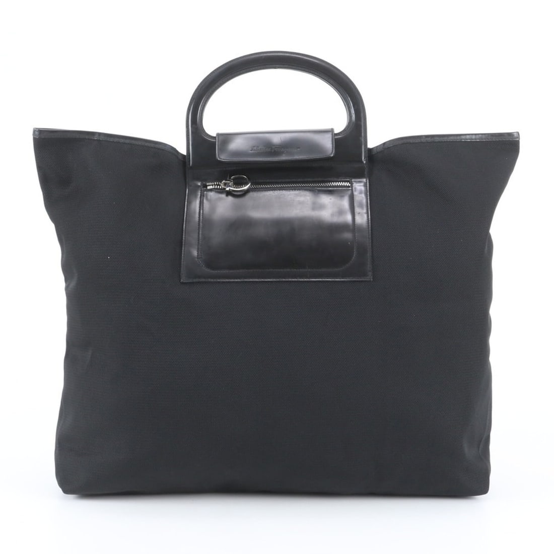 Salvatore Ferragamo Gancini Leather Nylon Tote Bag Handbag Black Women's: --- Catalog ---Category: SizeSize (HxWxD): 38cm x 40cm x 10cm / 14.96'' x 15.74'' x 3.93''Category: DesignType: Handbag, Tote bagColor: BlackGender: WomenMaterial: Leather , Nylon Category: GeneralBra