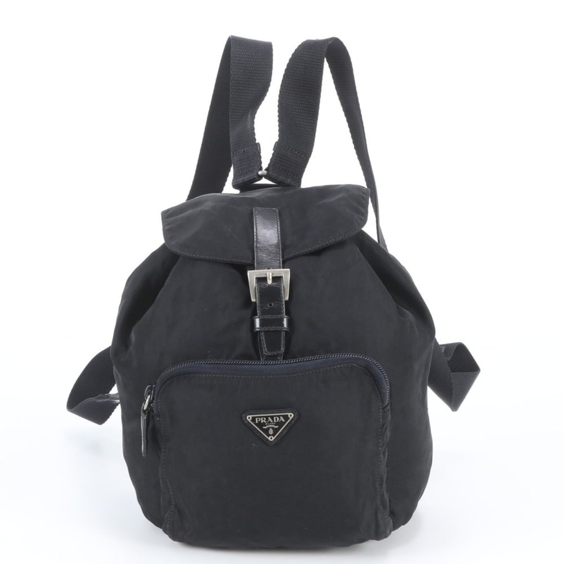 Prada Tessuto Nylon Triangle Logo Leather Backpack, Black, Women's: --- Catalog ---Category: SizeSize (HxWxD): 20cm x 18cm x 13cm / 7.87'' x 7.08'' x 5.11''Category: DesignType: BackpackColor: BlackGender: WomenMaterial: Leather , Nylon Category: GeneralBrand: PradaCo